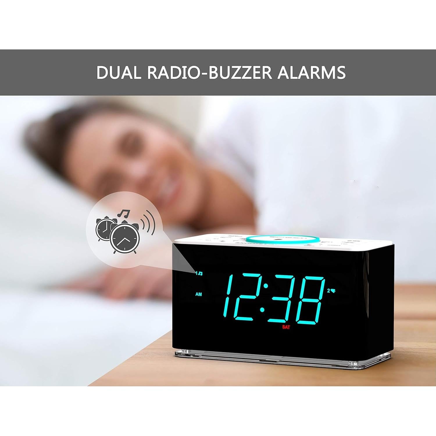 Reloj Despertador Emerson ER100401 con Cargador Inalámbrico 15W