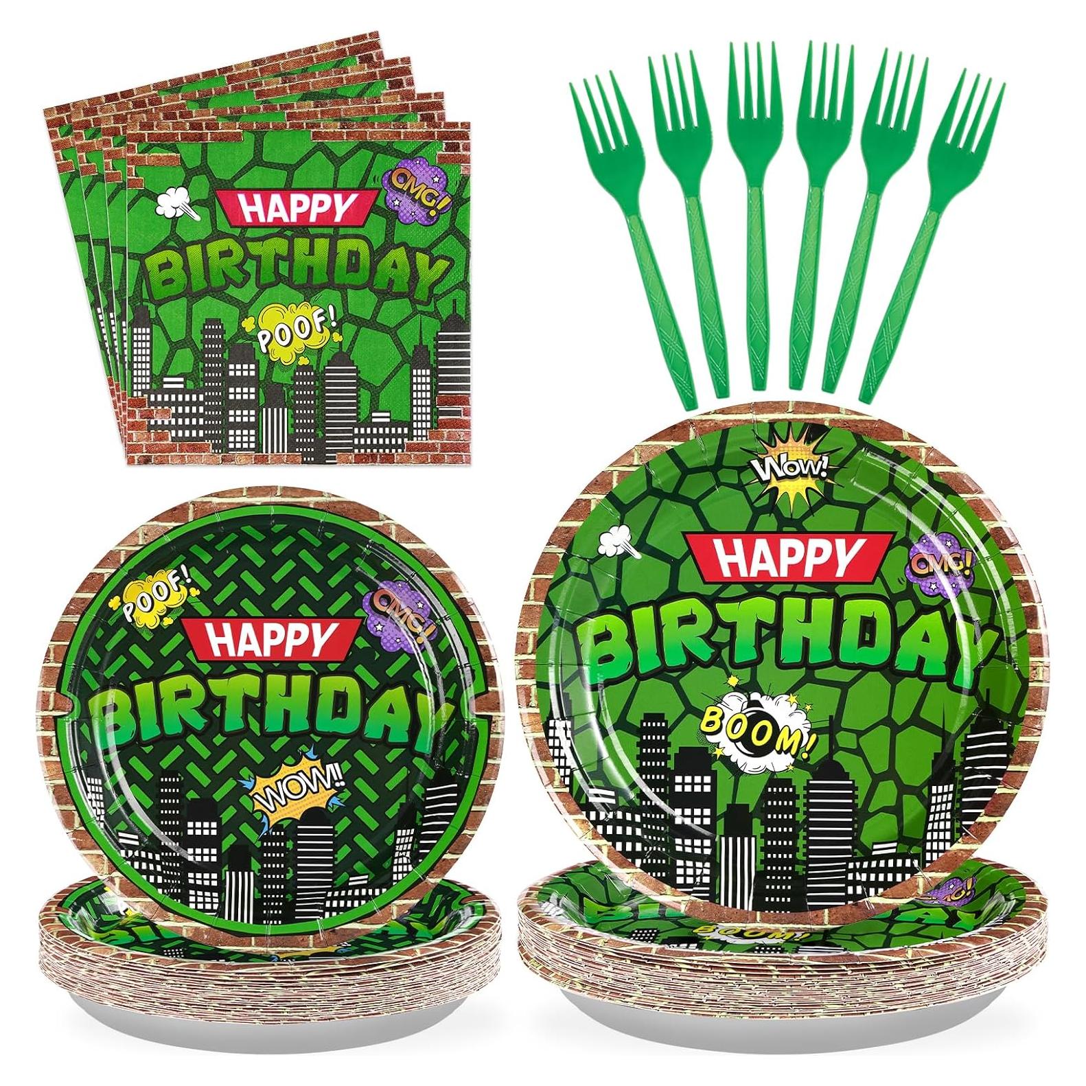 Kit de Cumpleaños de Tortuga Grencian - 96 Piezas Desechables