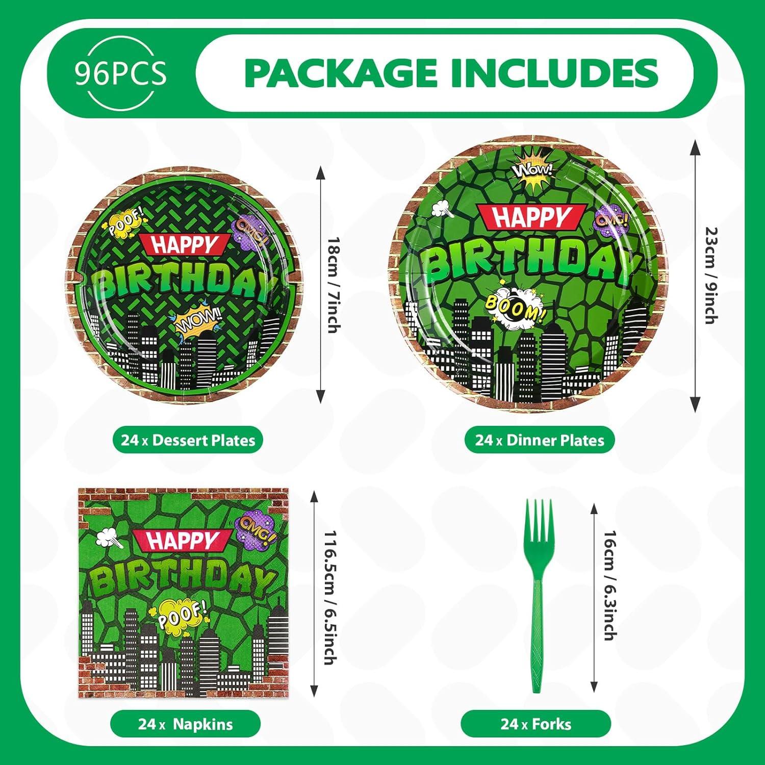 Kit de Cumpleaños de Tortuga Grencian - 96 Piezas Desechables