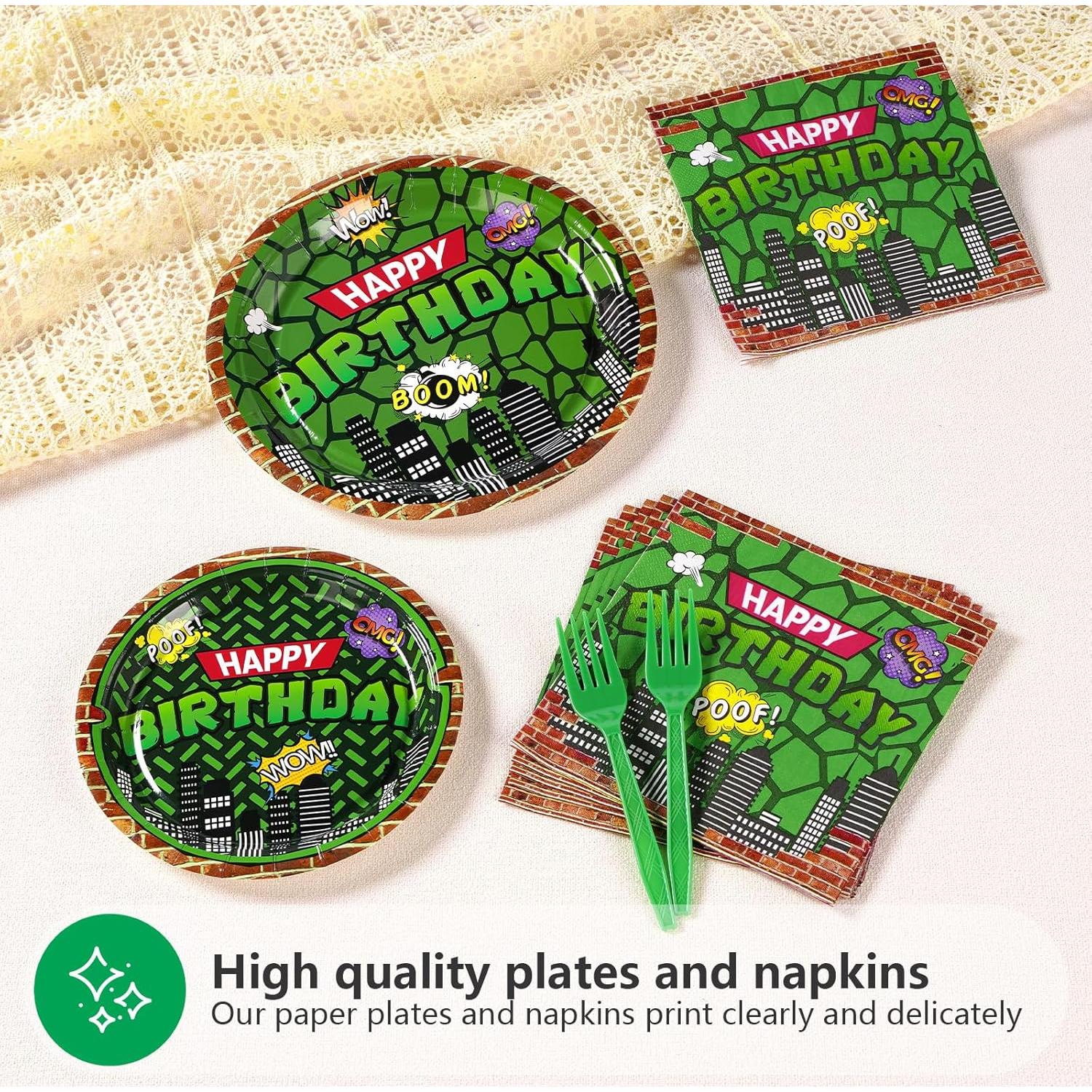 Kit de Cumpleaños de Tortuga Grencian - 96 Piezas Desechables