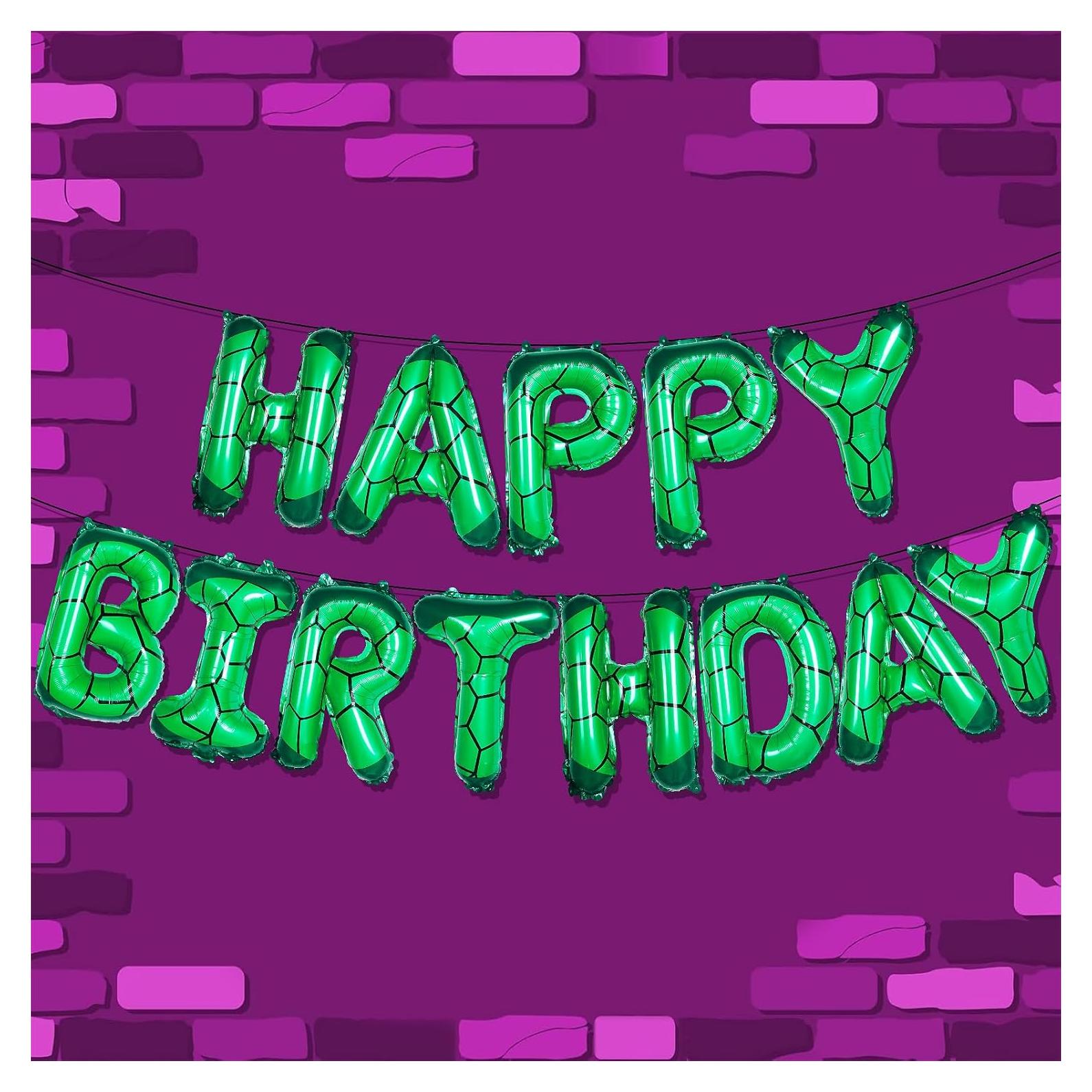 Banner Cumpleaños Tortuga Verde Superhéroe GoGoGoodie 22.86x17.78cm