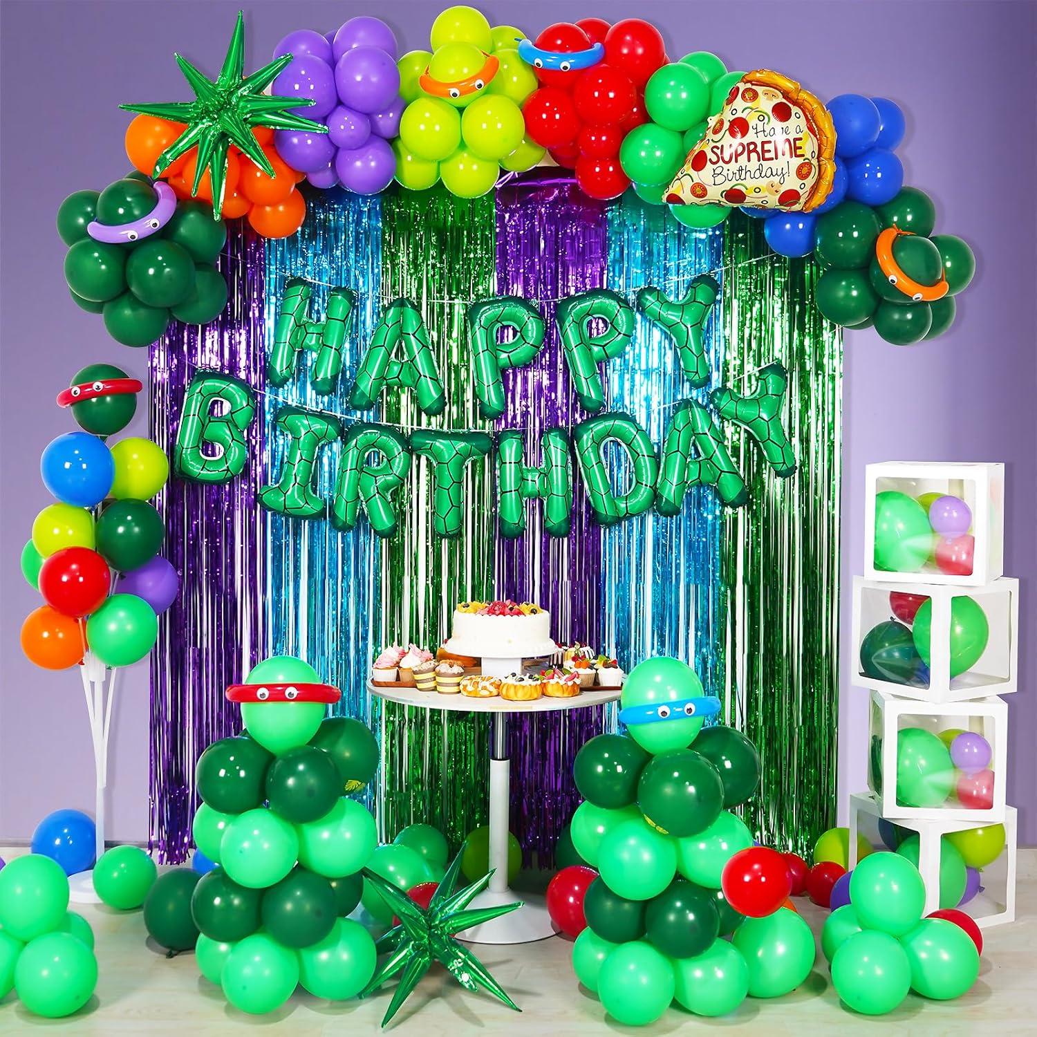 Banner Cumpleaños Tortuga Verde Superhéroe GoGoGoodie 22.86x17.78cm