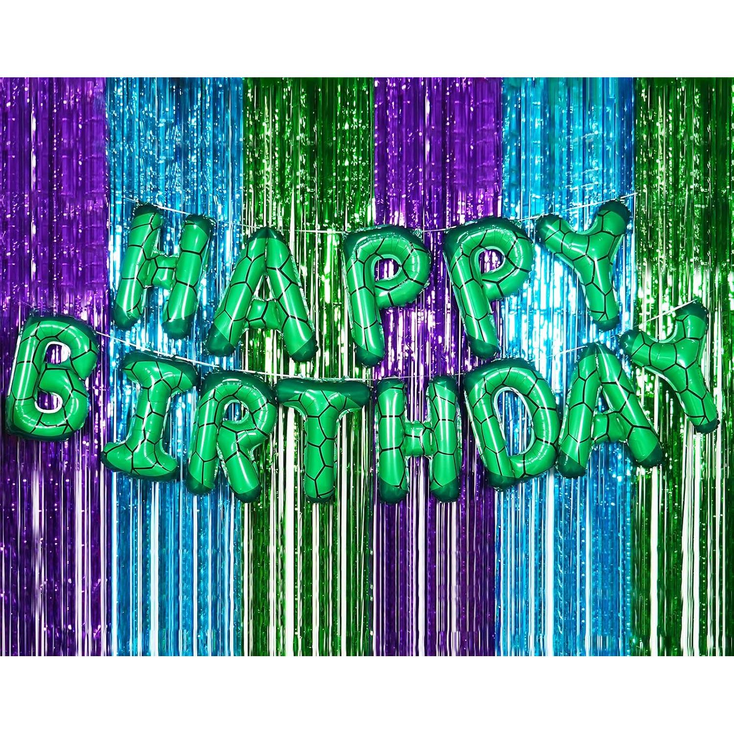 Banner Cumpleaños Tortuga Verde Superhéroe GoGoGoodie 22.86x17.78cm