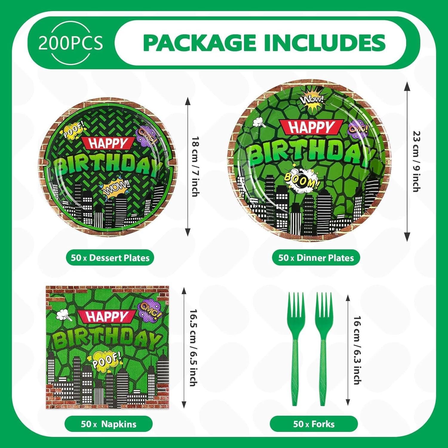 200 Piezas Vajilla Desechable Fiesta Tortuga Grencian Verde