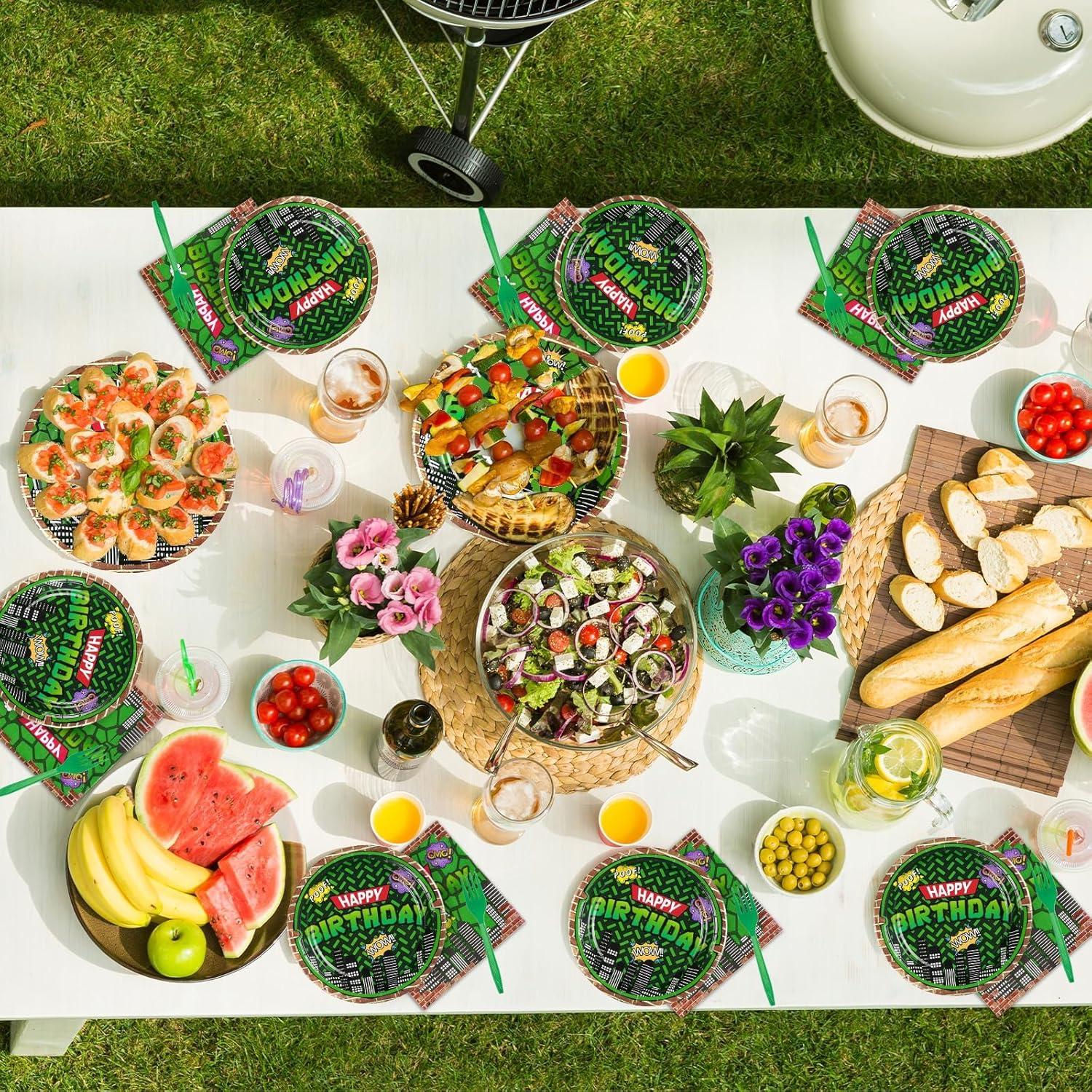 200 Piezas Vajilla Desechable Fiesta Tortuga Grencian Verde