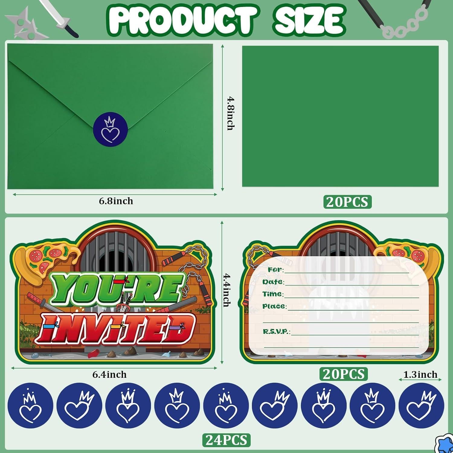 Invitaciones de Cumpleaños Tortugas Verdes ZQBQC - 20 Tarjetas