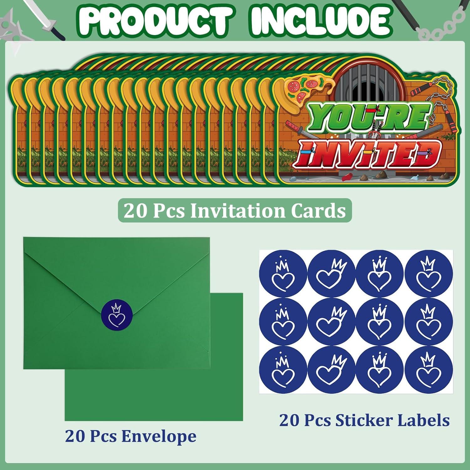 Invitaciones de Cumpleaños Tortugas Verdes ZQBQC - 20 Tarjetas