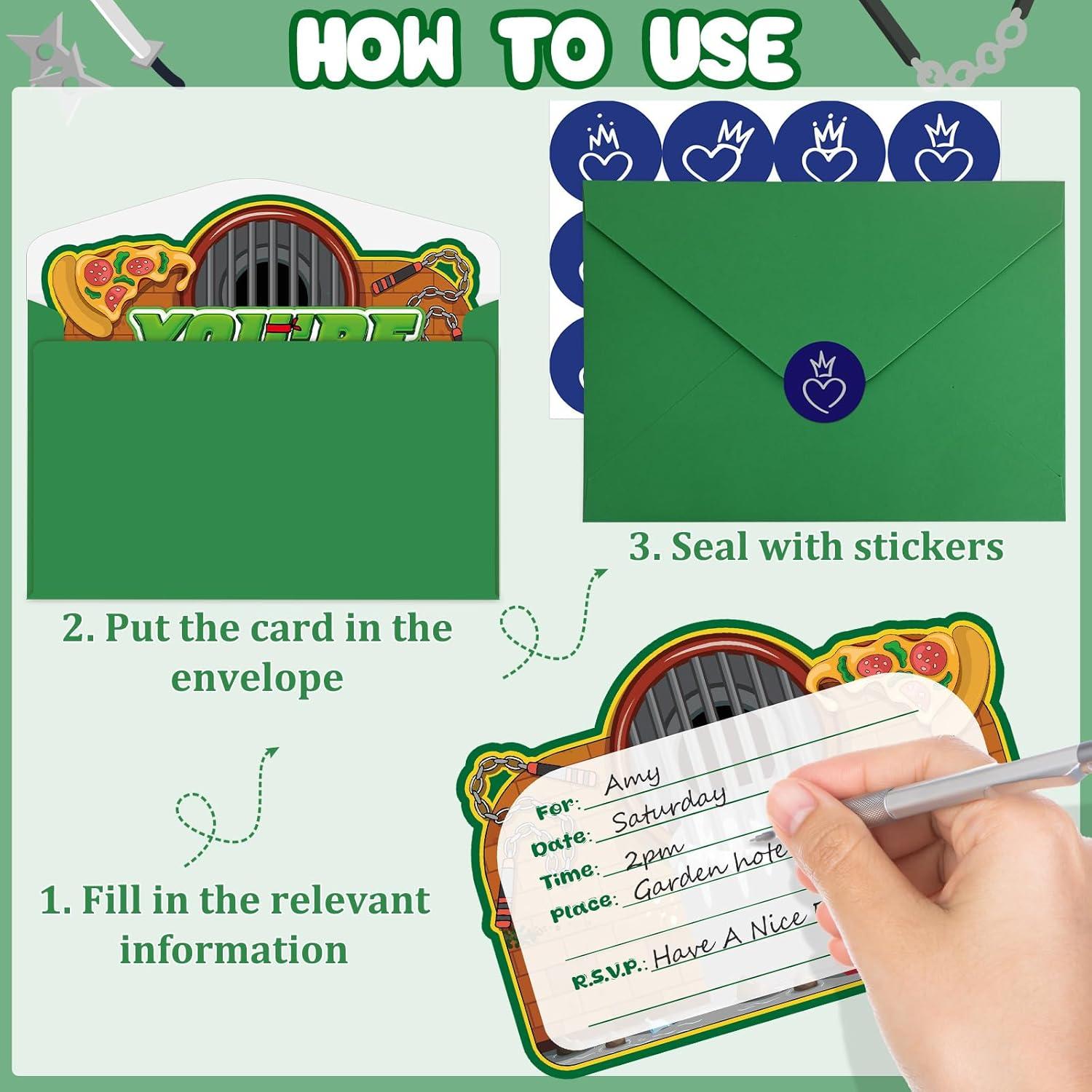 Invitaciones de Cumpleaños Tortugas Verdes ZQBQC - 20 Tarjetas