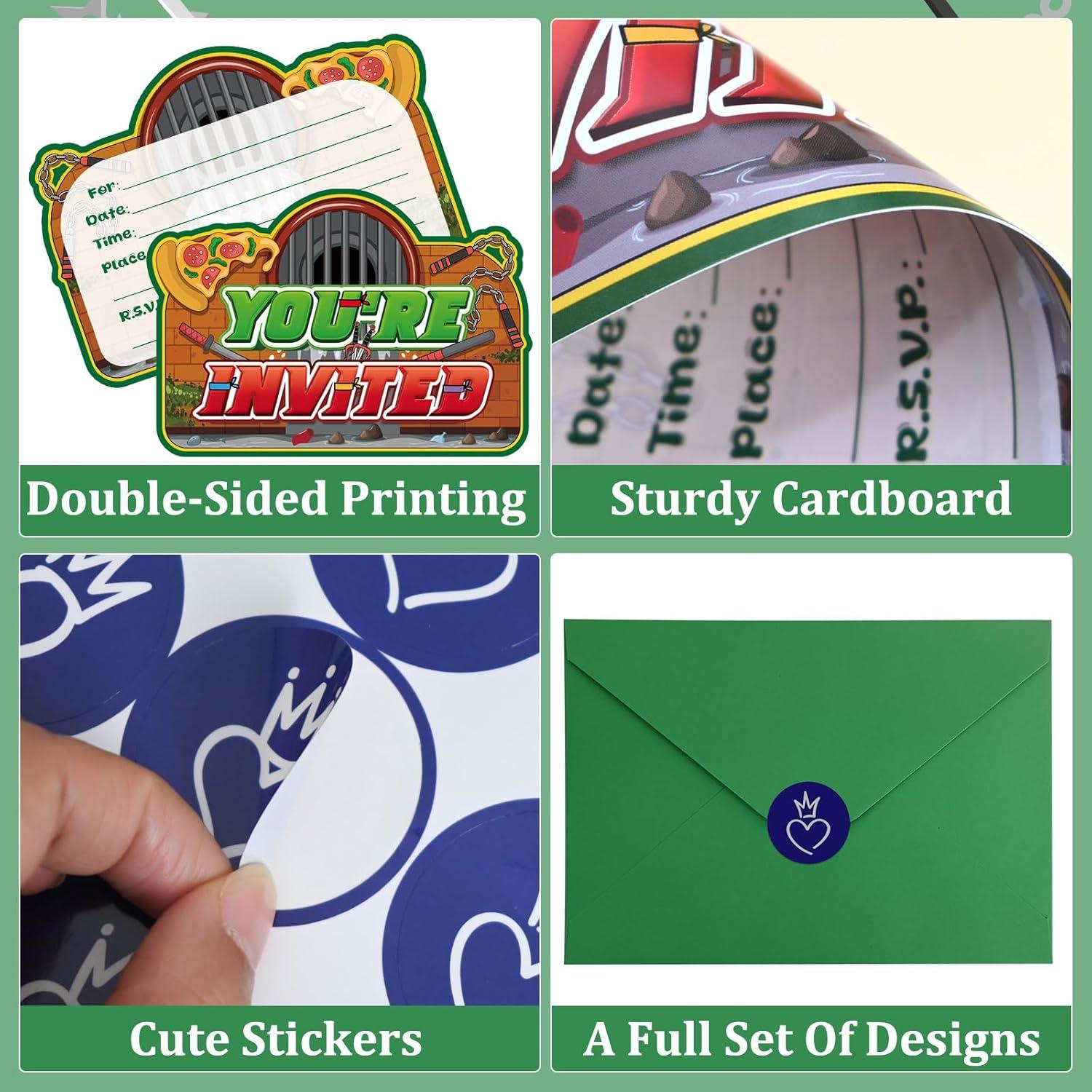 Invitaciones de Cumpleaños Tortugas Verdes ZQBQC - 20 Tarjetas