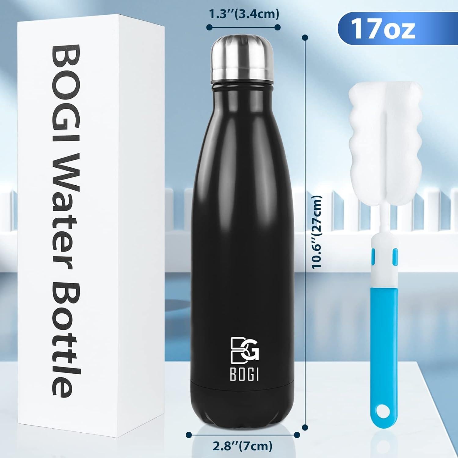 Botella de Agua Aislada BOGI 500ml Acero Inoxidable Negro