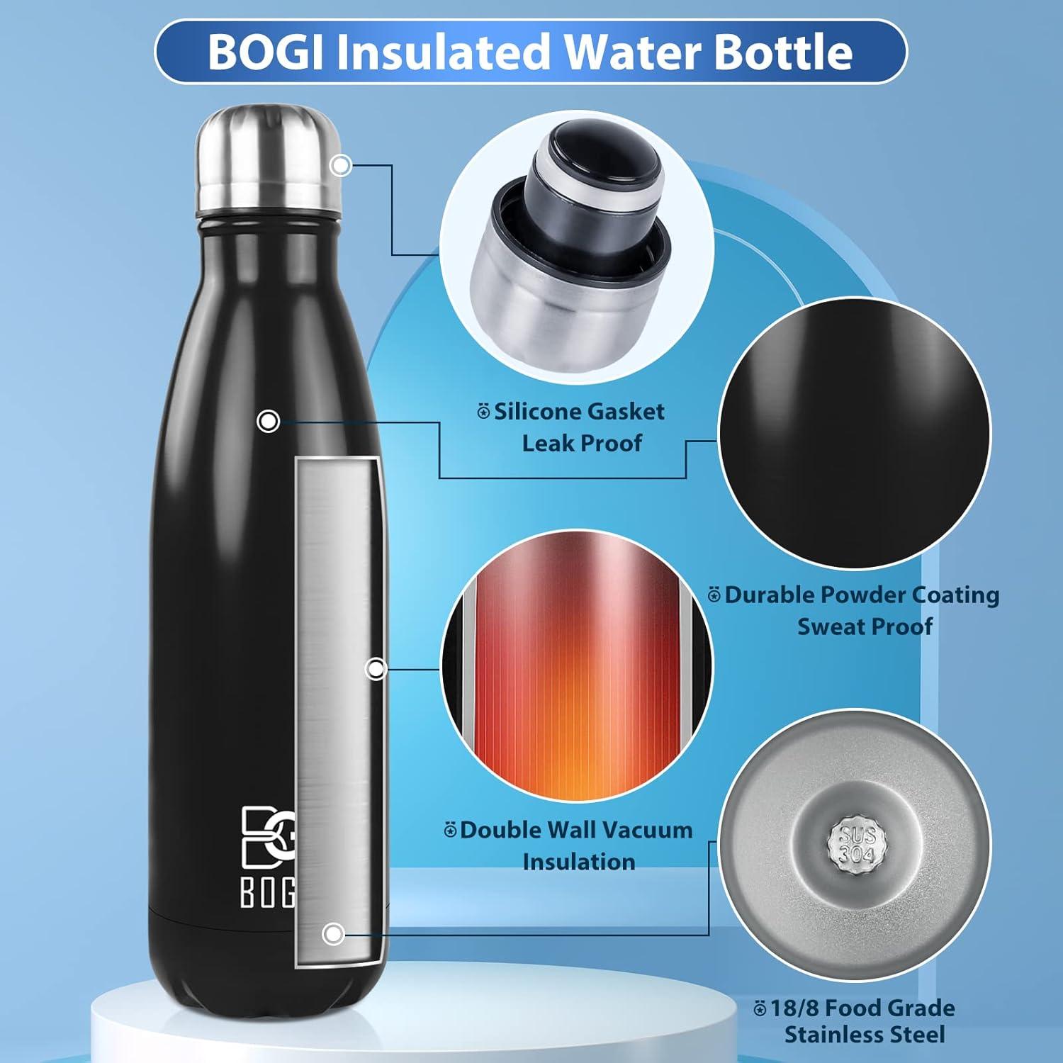 Botella de Agua Aislada BOGI 500ml Acero Inoxidable Negro
