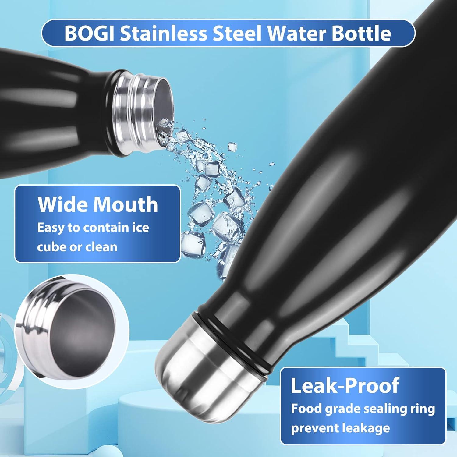 Botella de Agua Aislada BOGI 500ml Acero Inoxidable Negro