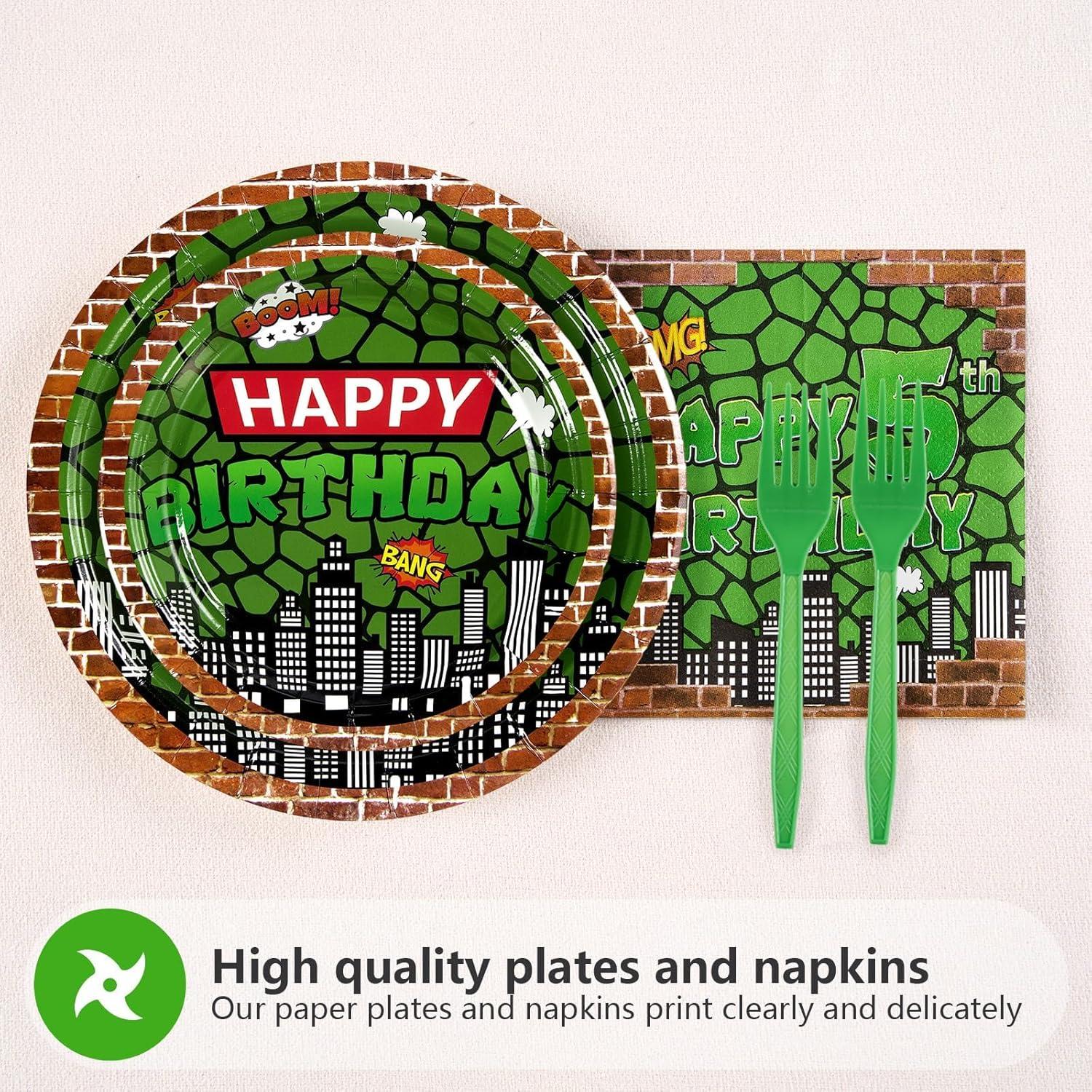 Kit de Cumpleaños Tortuga Verde Grencian 96 Piezas 5to Cumpleaños