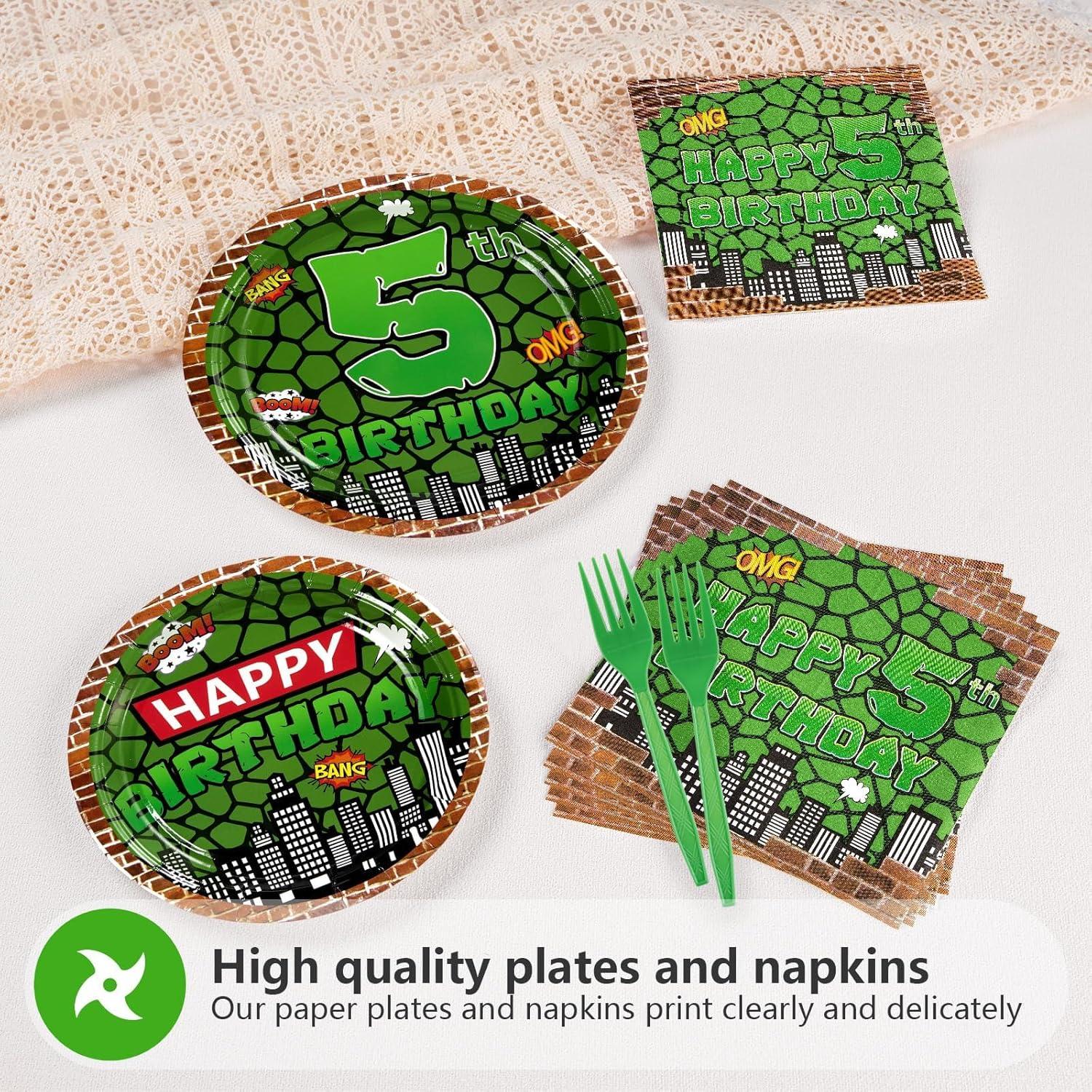 Kit de Cumpleaños Tortuga Verde Grencian 96 Piezas 5to Cumpleaños