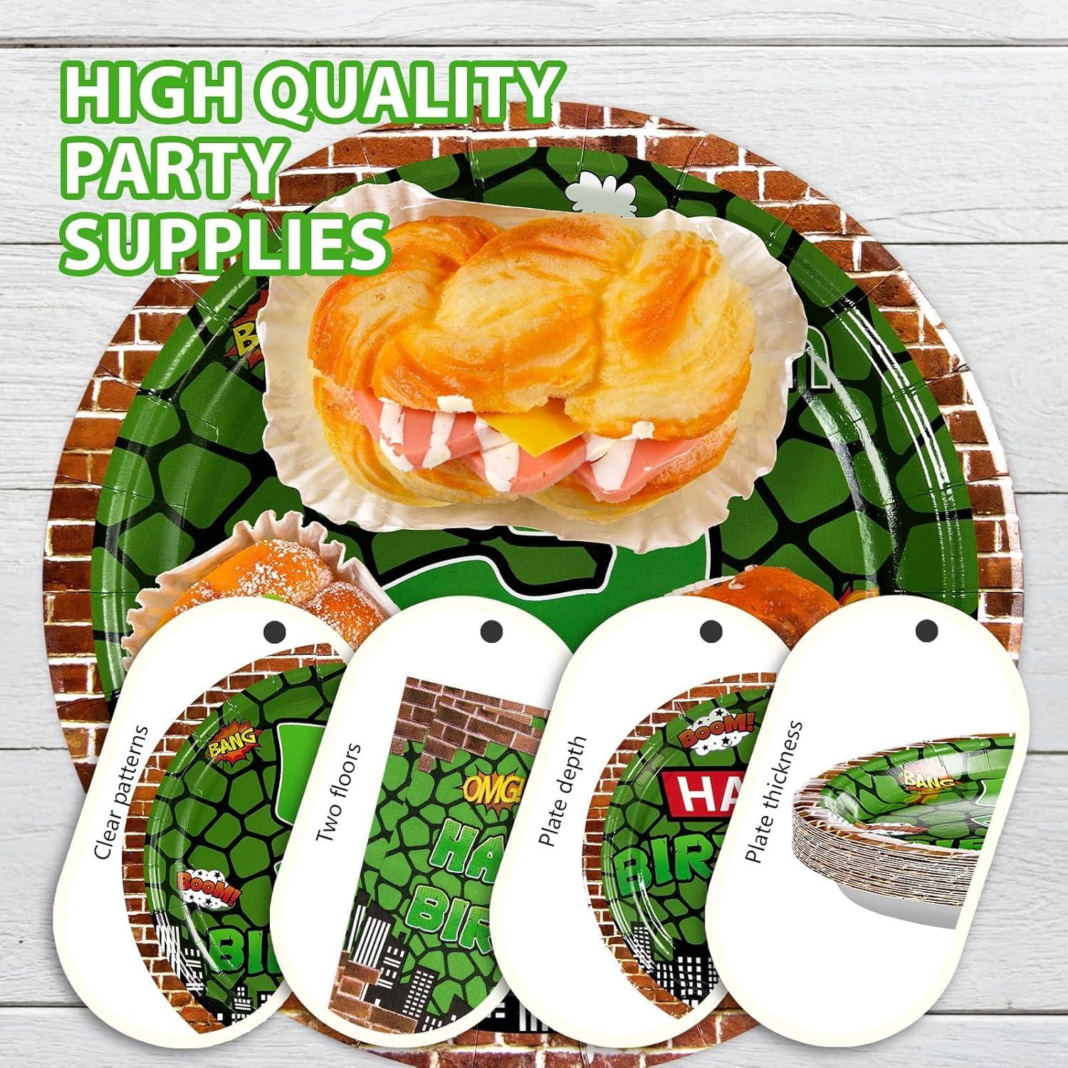 Kit de Cumpleaños Tortuga Verde Grencian 96 Piezas 5to Cumpleaños