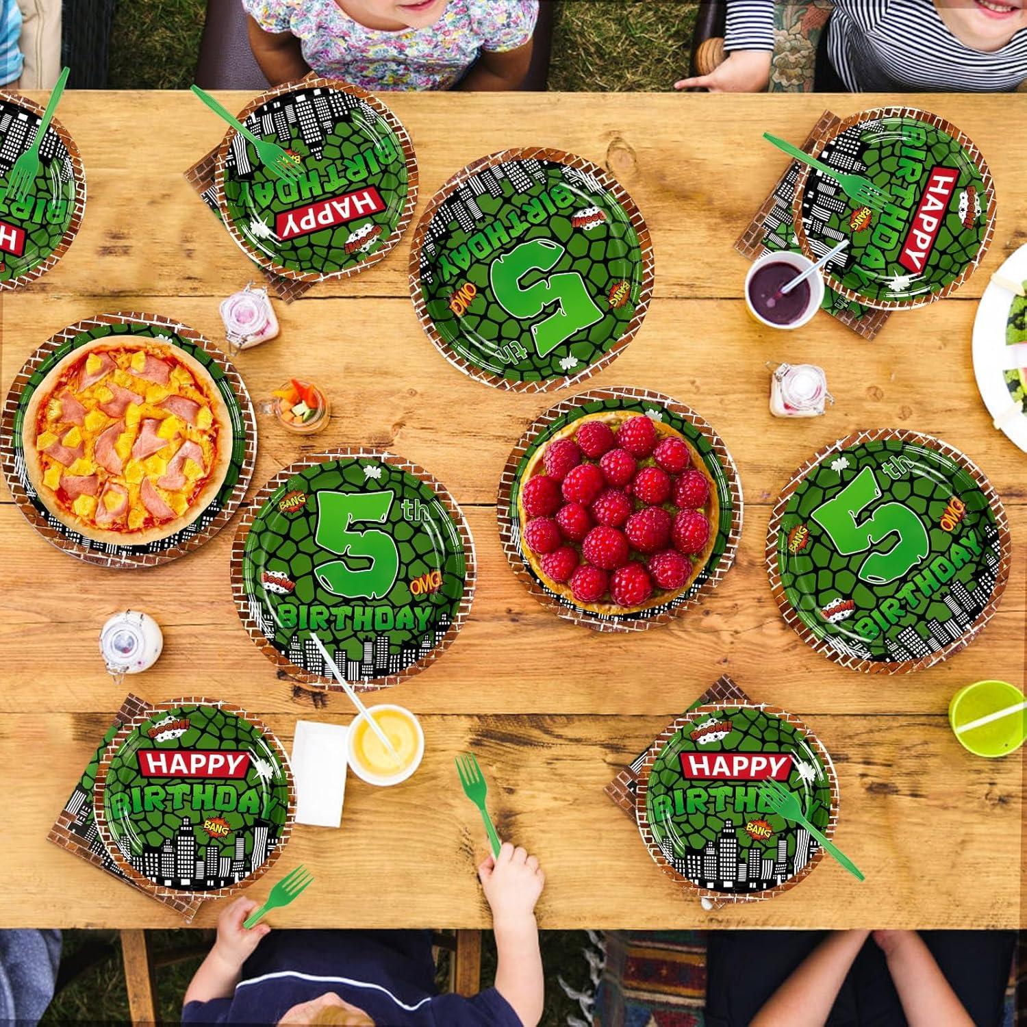 Kit de Cumpleaños Tortuga Verde Grencian 96 Piezas 5to Cumpleaños