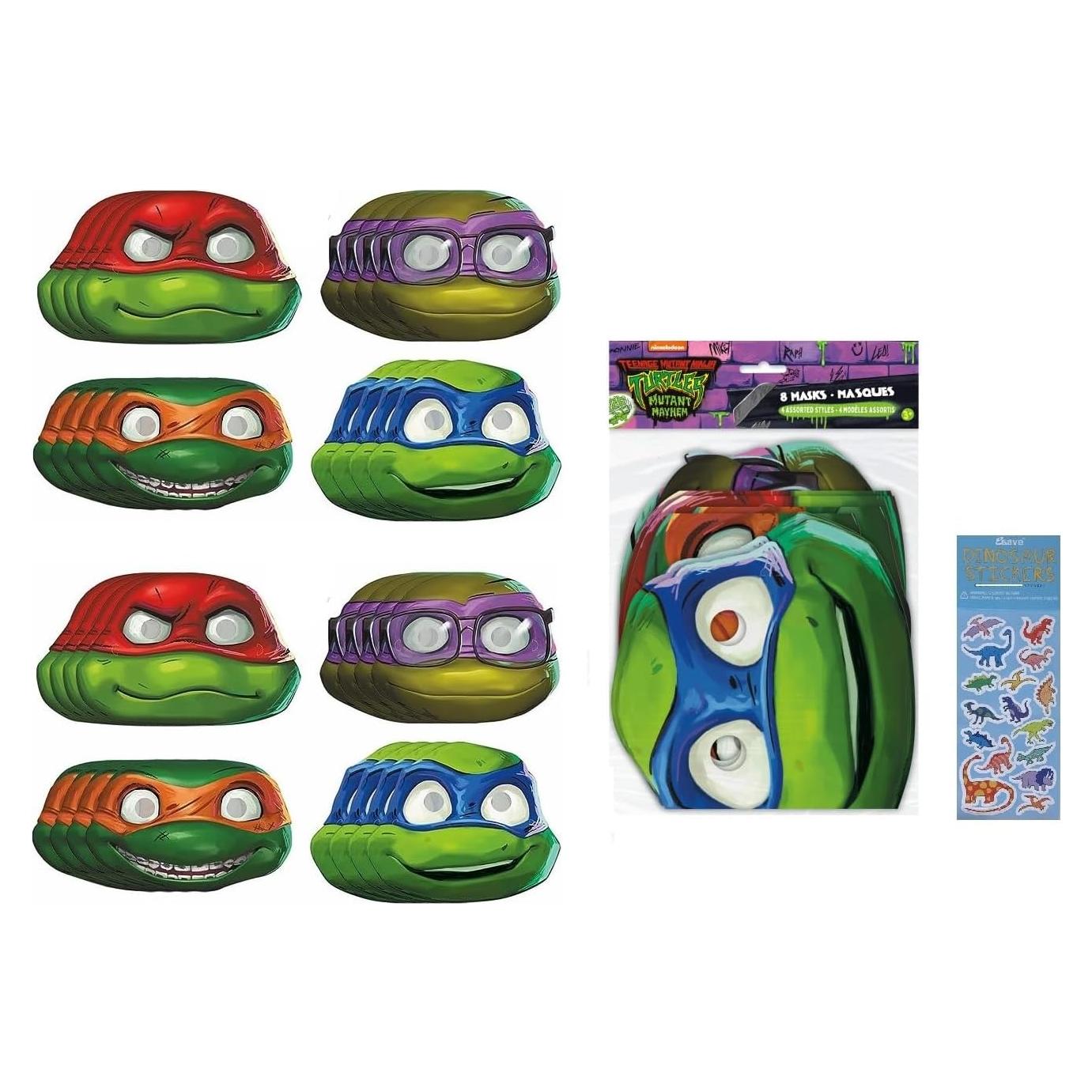 Paquete Fiesta Tortugas Ninja TMNT 16 Máscaras Papel + Stickers