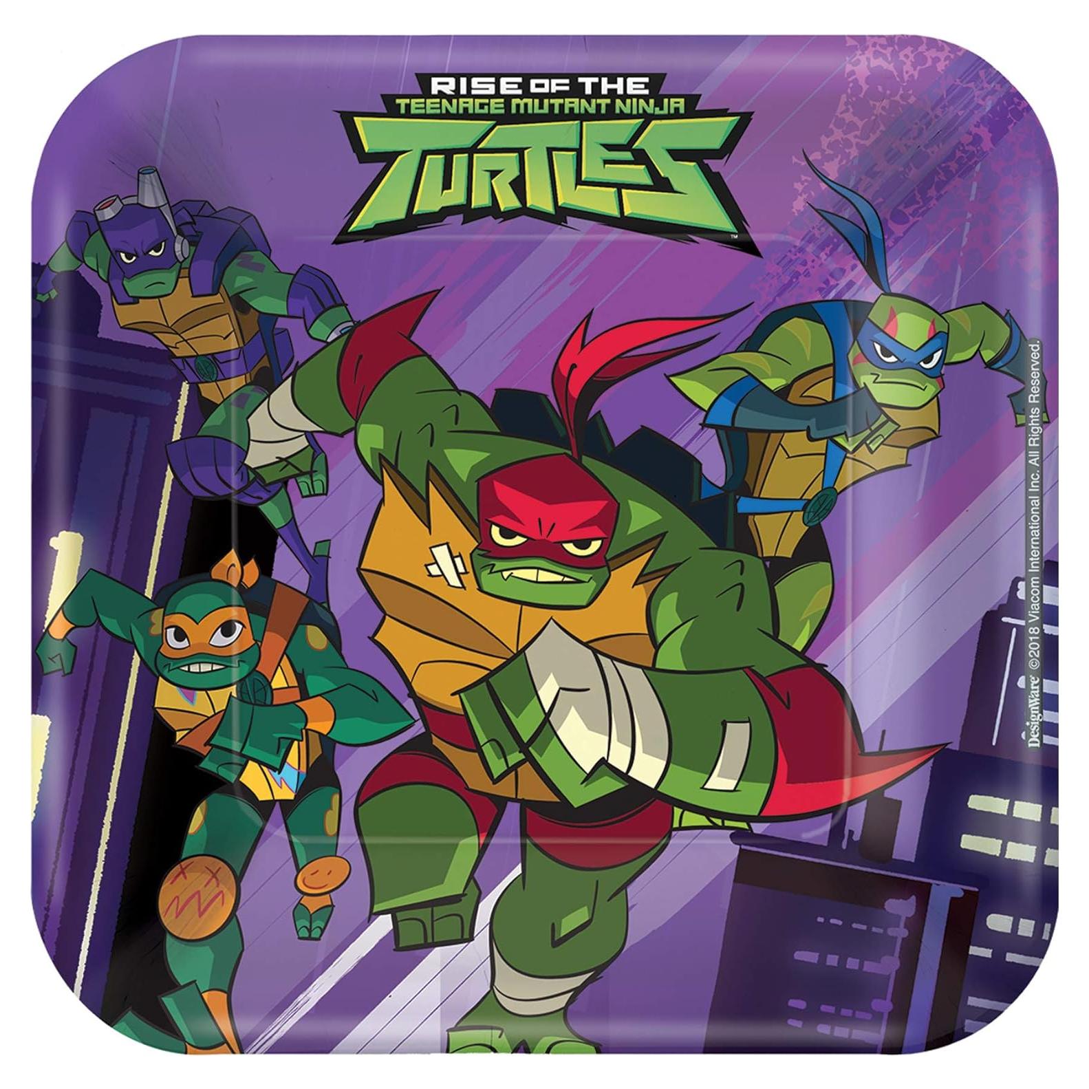 Platos de Papel Cuadrados Amscan 18cm Tortugas Ninja - 8 Piezas