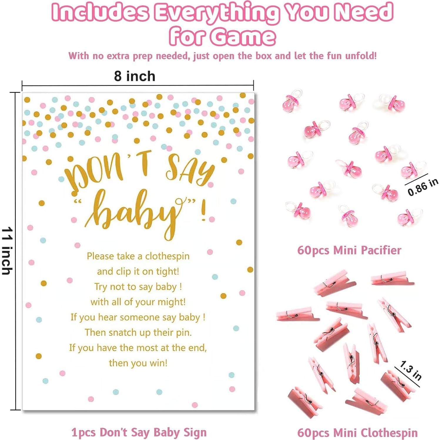 Juego de Pinzas Baby Shower ZJJZGYXINTAI No Digas Bebé