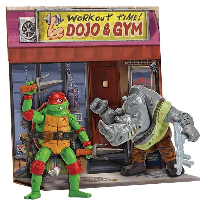 Paquete de Figuras de Acción TMNT Raphael vs Rocksteady 12 cm