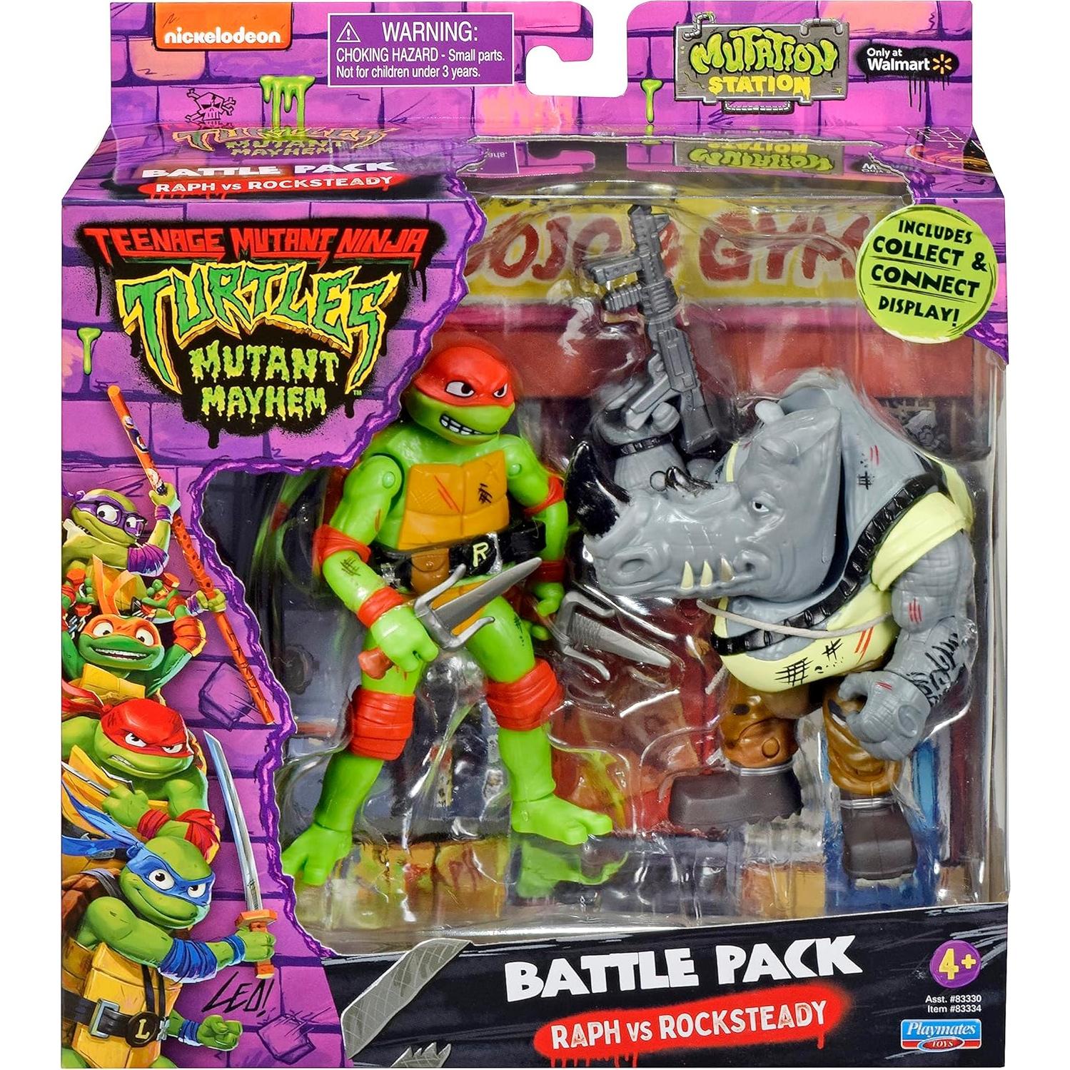 Paquete de Figuras de Acción TMNT Raphael vs Rocksteady 12 cm