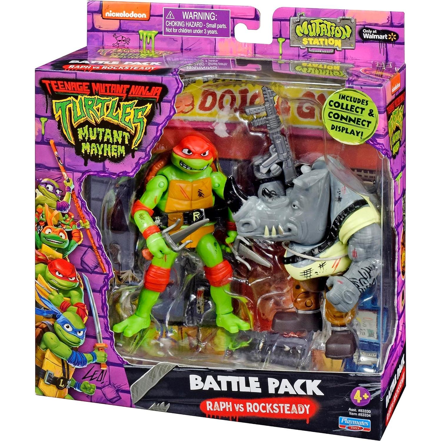 Paquete de Figuras de Acción TMNT Raphael vs Rocksteady 12 cm