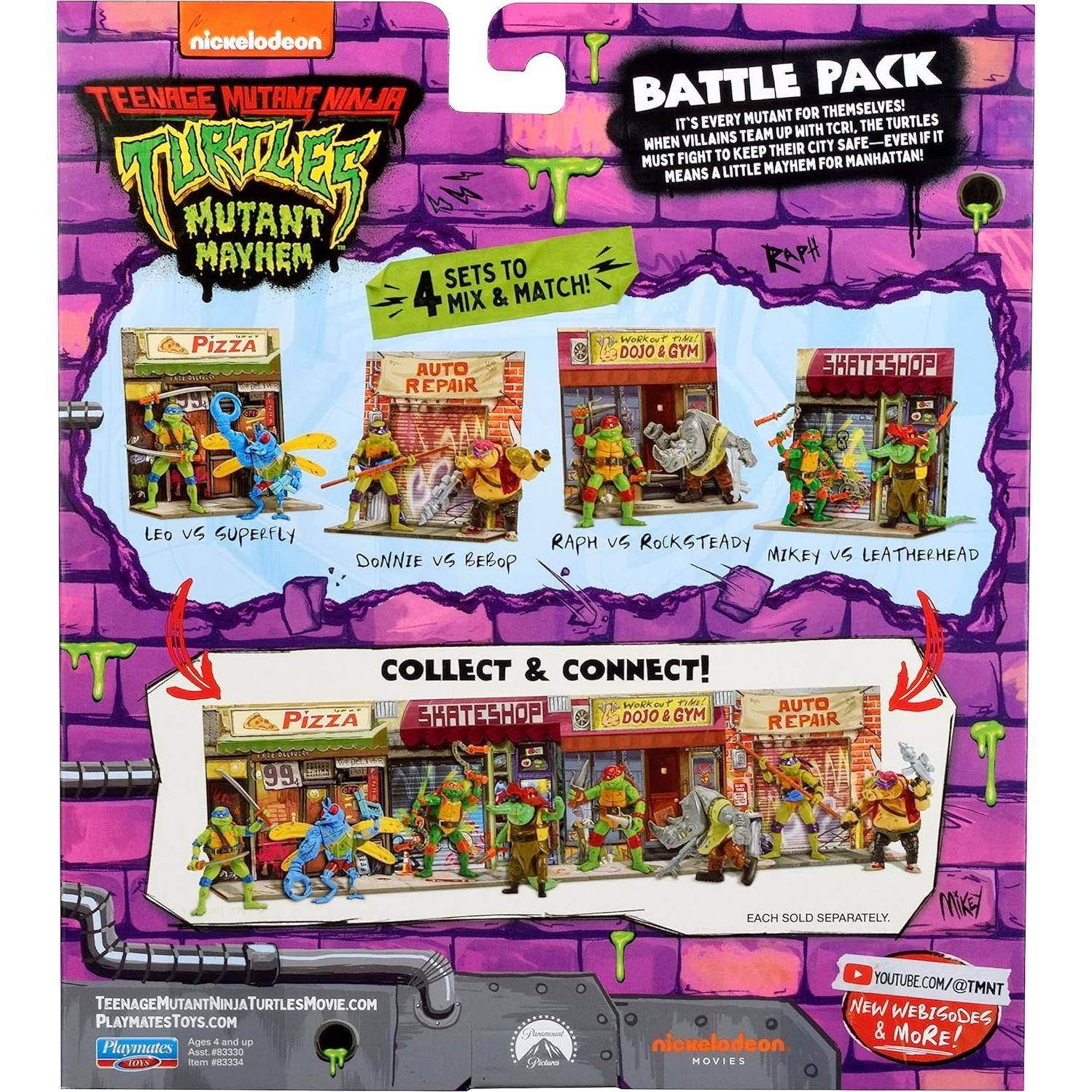 Paquete de Figuras de Acción TMNT Raphael vs Rocksteady 12 cm