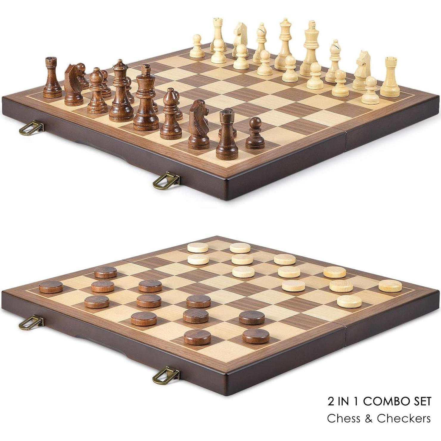 Juego de Ajedrez y Damas Magnético AMEROUS 38 cm 2 en 1