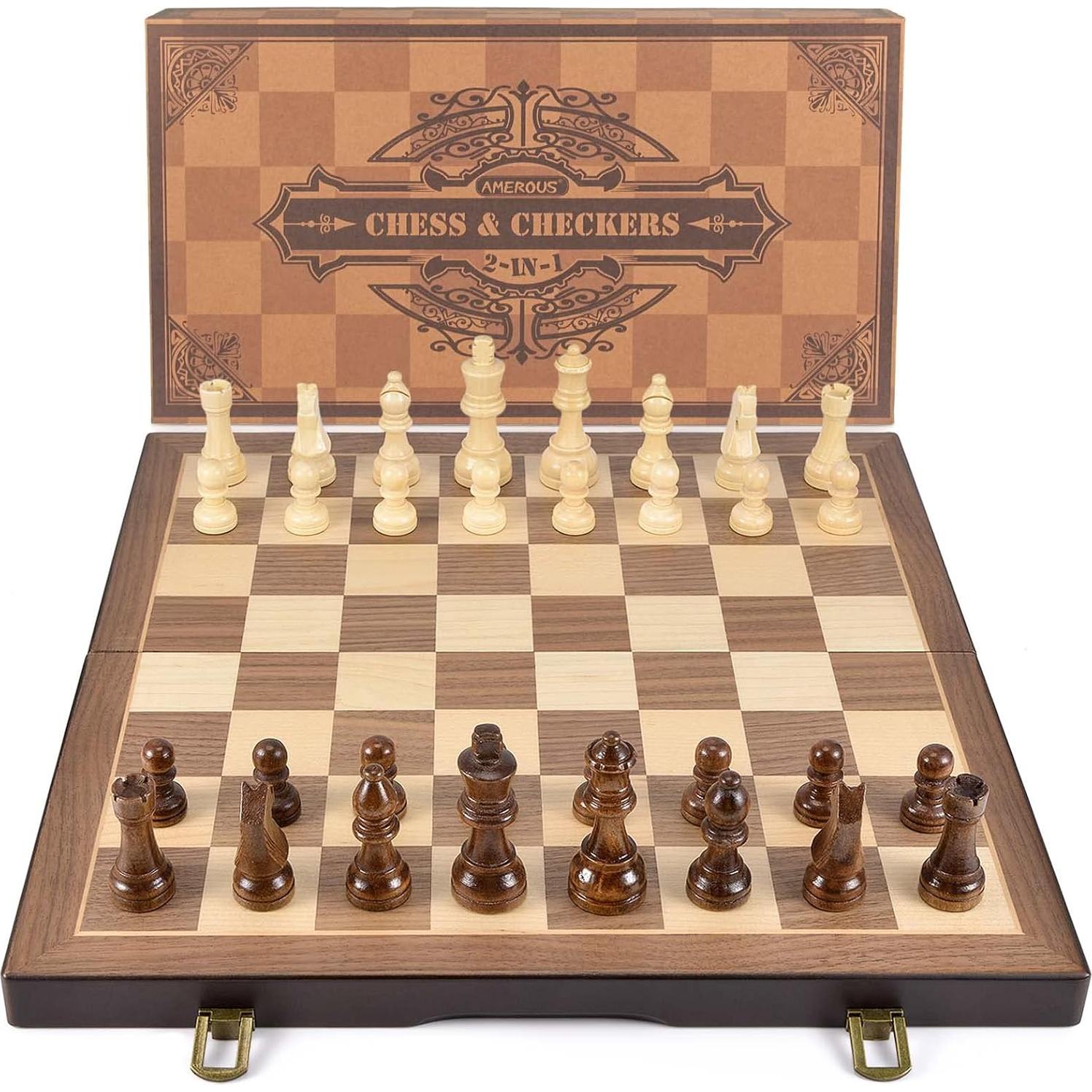 Juego de Ajedrez y Damas Magnético AMEROUS 38 cm 2 en 1