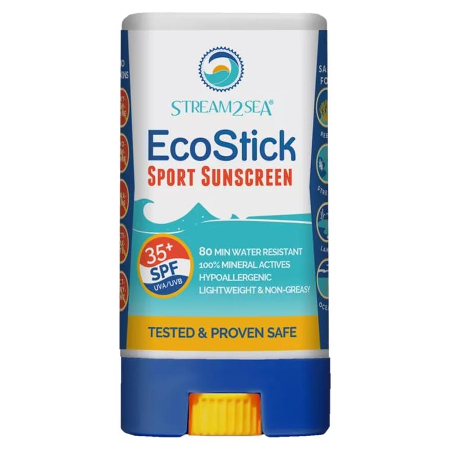 STREAM2SEA EcoStick SPF 35 Mineral Sunscreen Stick, Sweat Water Resistant Sunblock, USDA Approved Biodegradable Paraben Free Reef Safe Sunscreen Protection Against UVA UVB (EcoStick Sport) - 0.5 oz