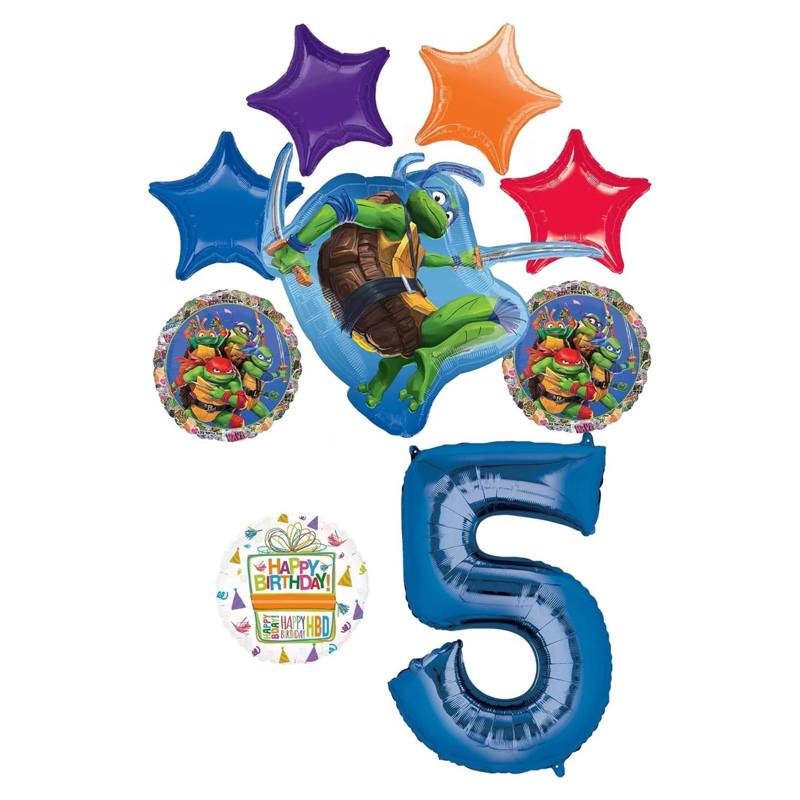 Paquete de Globos TMNT Anagram 5to Cumpleaños Decoración