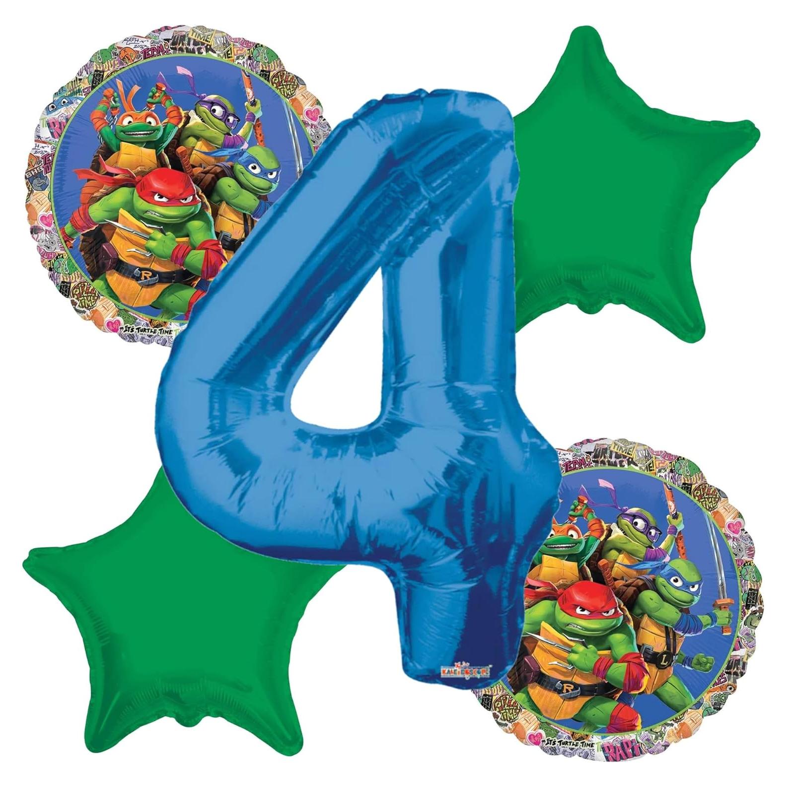 Globos de Cumpleaños TMNT 4to - Ramo de 5 Globos 86 cm