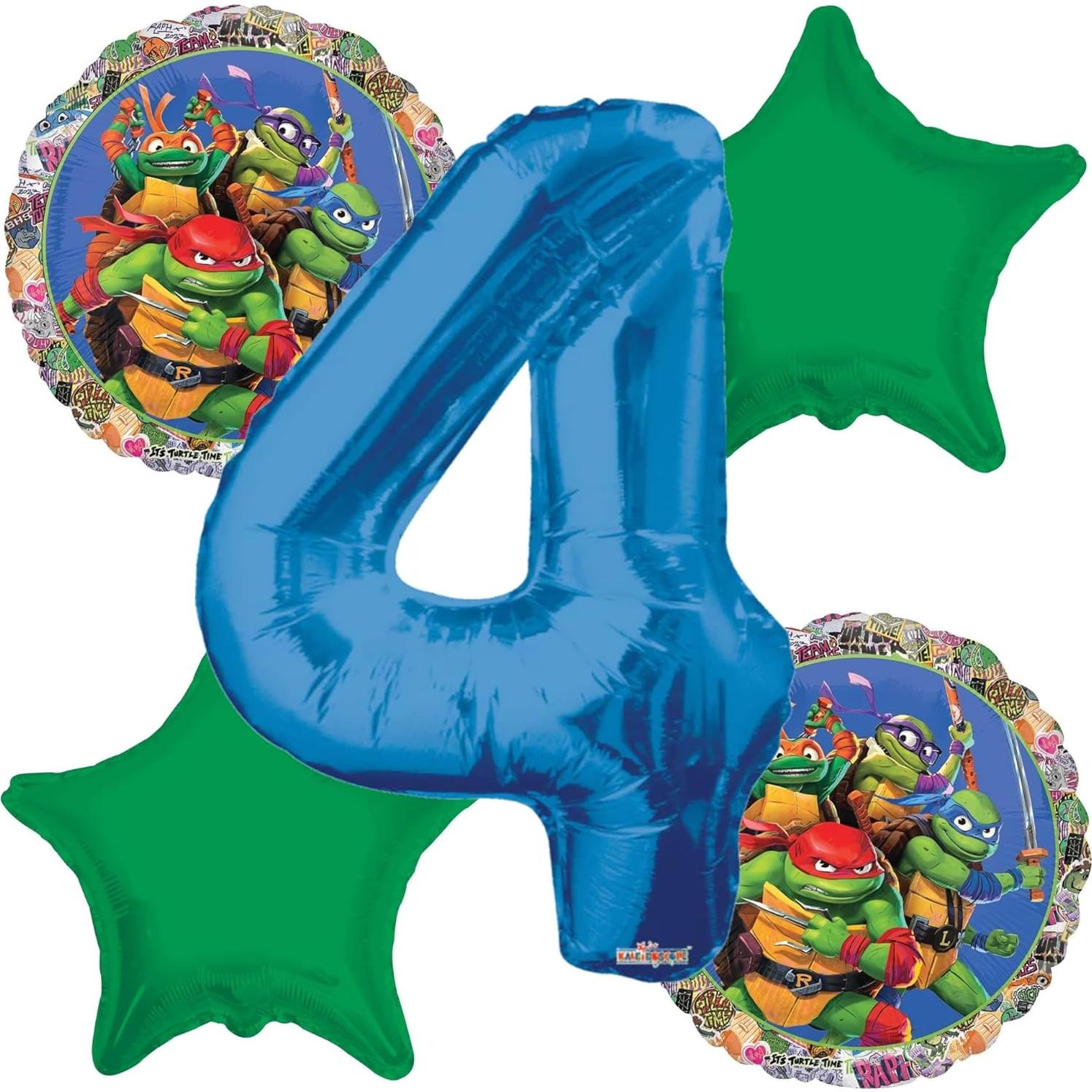 Globos de Cumpleaños TMNT 4to - Ramo de 5 Globos 86 cm