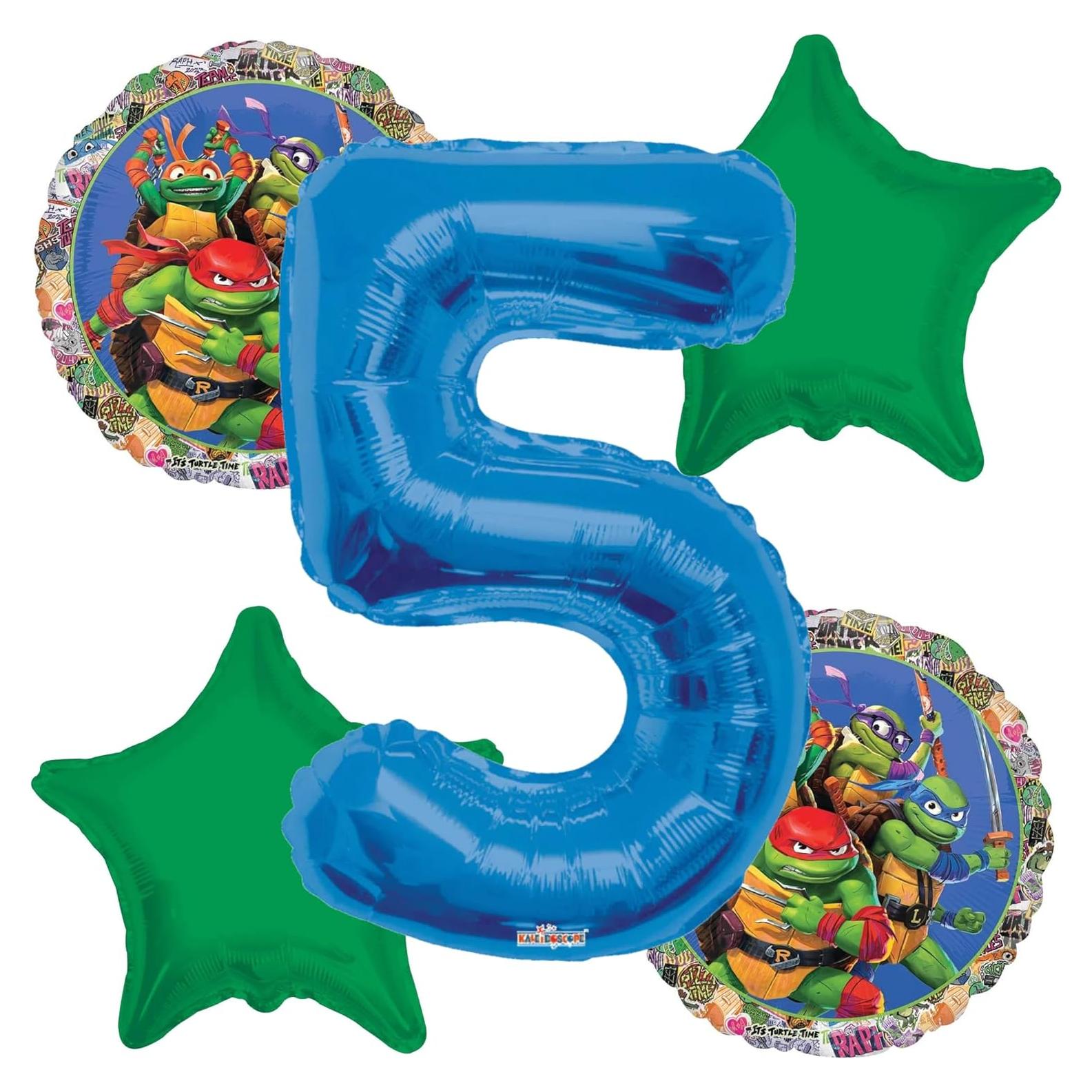 Globos de Cumpleaños TMNT 5to - Bouquet de 5 Globos Decorativos