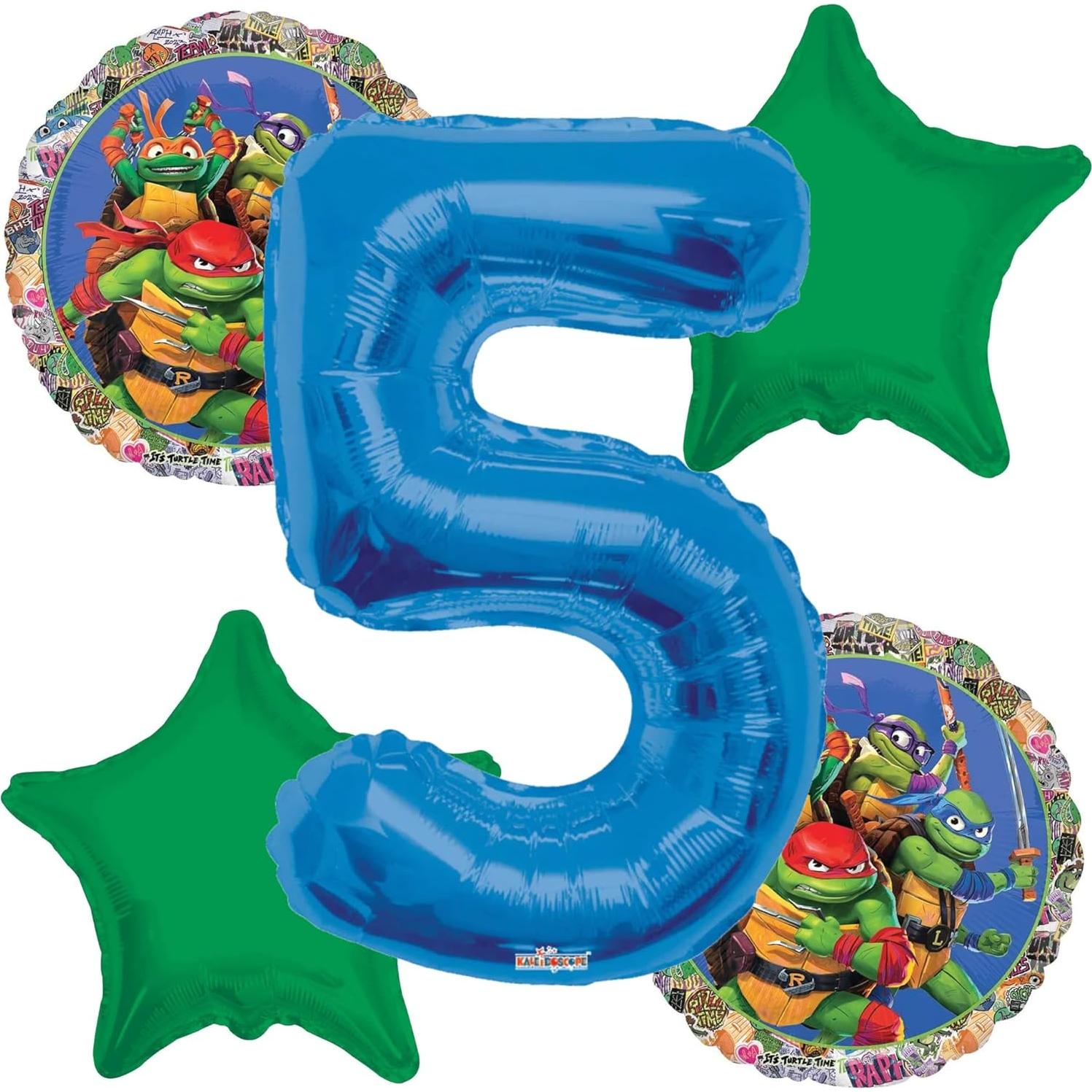 Globos de Cumpleaños TMNT 5to - Bouquet de 5 Globos Decorativos