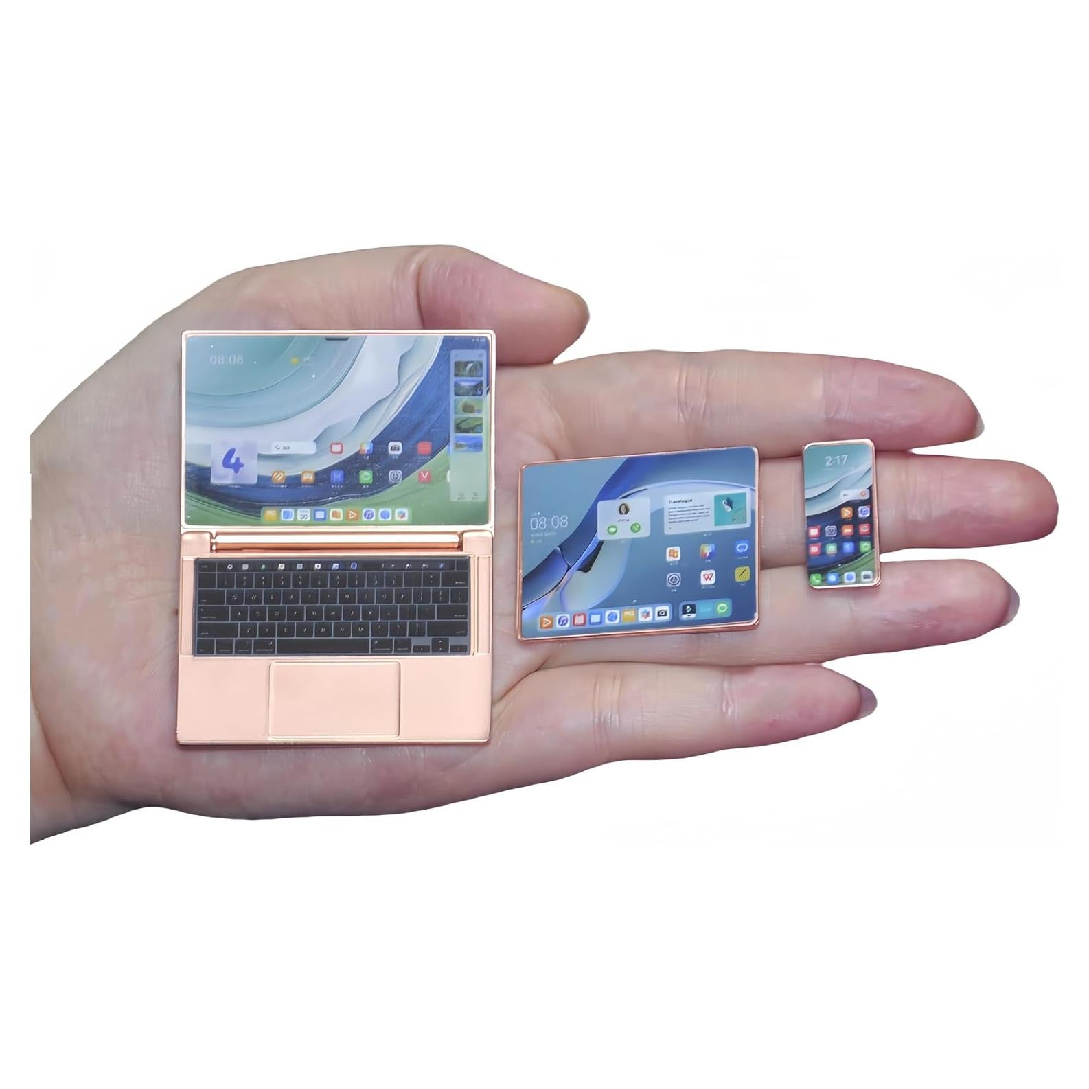 Juego de Electrónica Miniatura 1:6 Dorado Rosa - Accesorios Casa de Muñecas