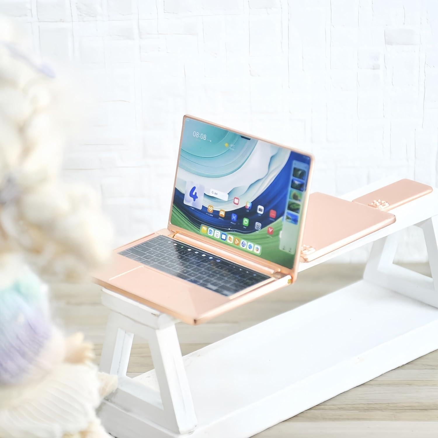 Juego de Electrónica Miniatura 1:6 Dorado Rosa - Accesorios Casa de Muñecas