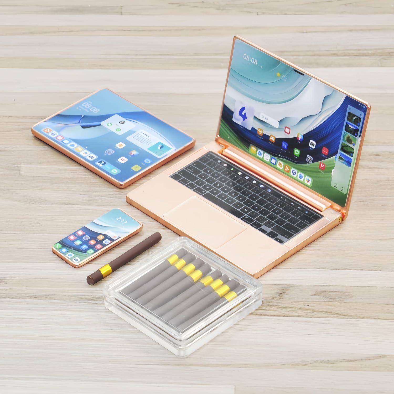 Juego de Electrónica Miniatura 1:6 Dorado Rosa - Accesorios Casa de Muñecas