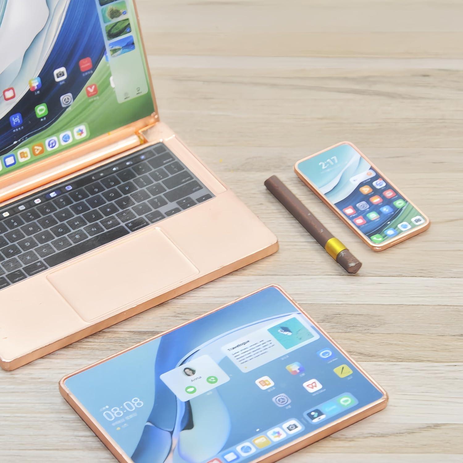 Juego de Electrónica Miniatura 1:6 Dorado Rosa - Accesorios Casa de Muñecas