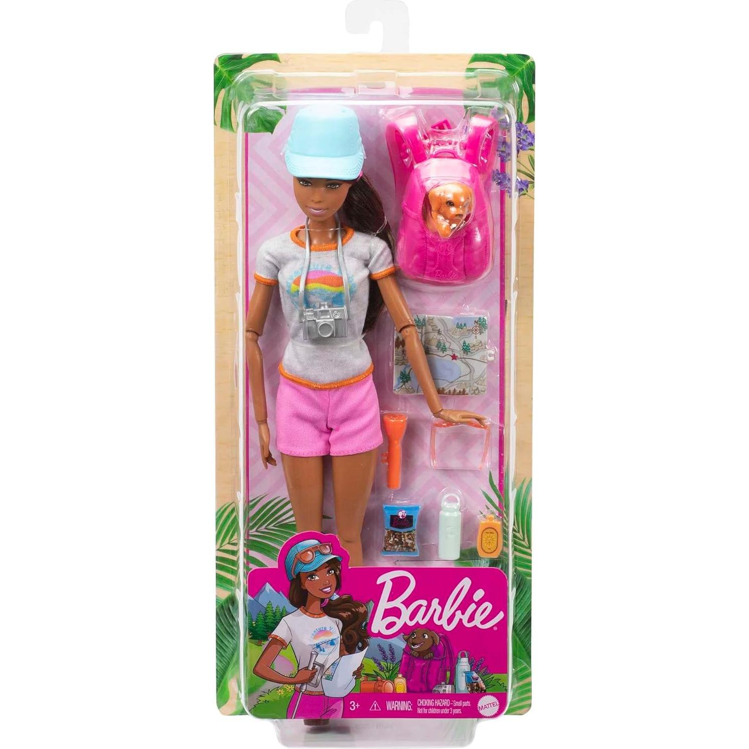 Muñeca Barbie de Senderismo con Cachorro y Accesorios