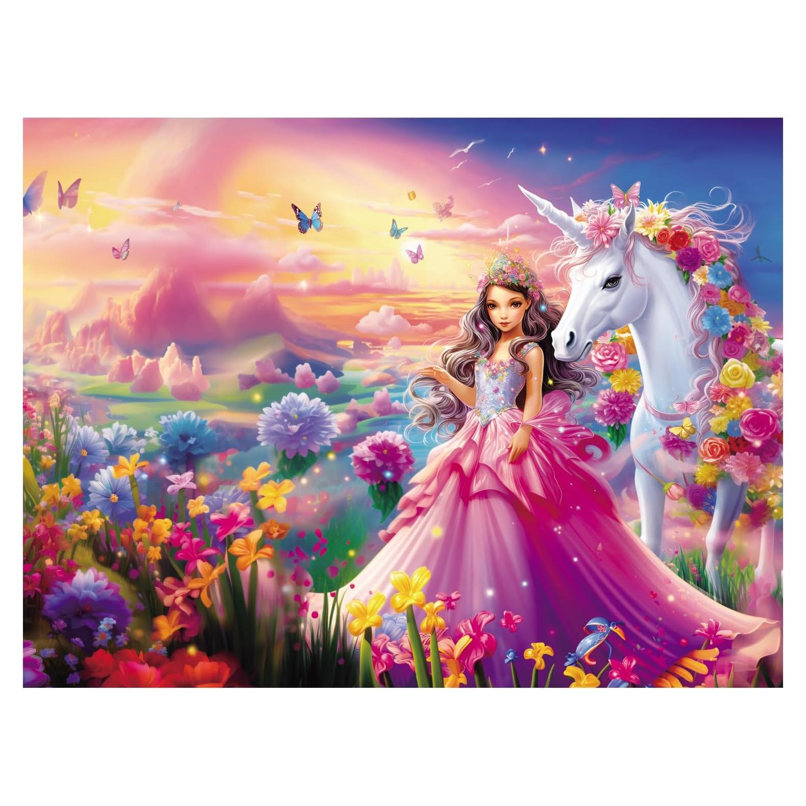 Rompecabezas de 100 Piezas Fishwisdom Princesa y Unicornio 40x30cm