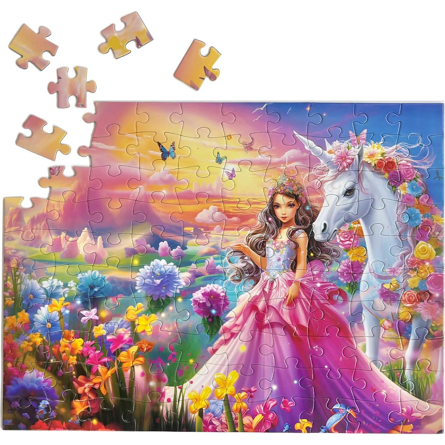 Rompecabezas de 100 Piezas Fishwisdom Princesa y Unicornio 40x30cm