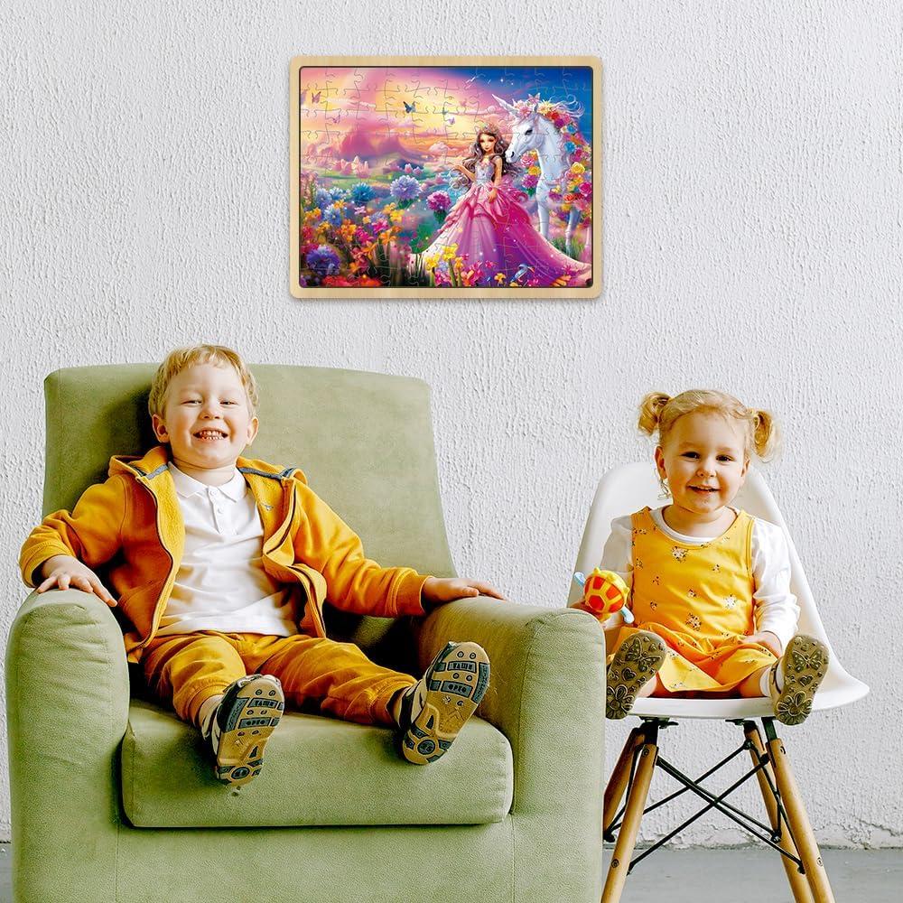 Rompecabezas de 100 Piezas Fishwisdom Princesa y Unicornio 40x30cm