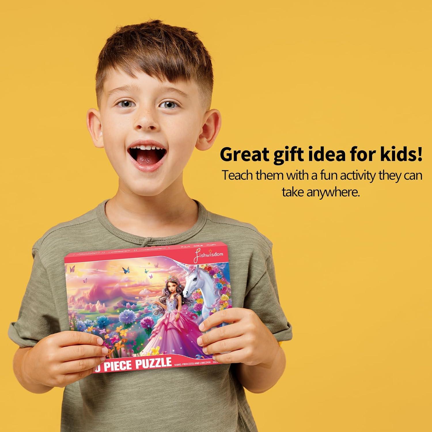 Rompecabezas de 100 Piezas Fishwisdom Princesa y Unicornio 40x30cm