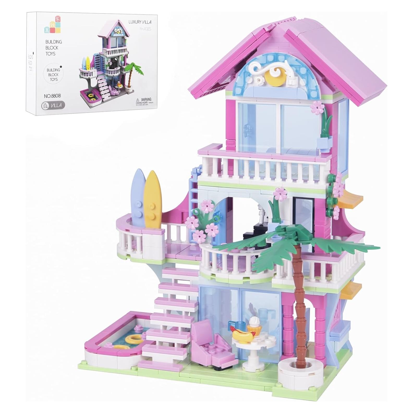 Kit de Bloques de Construcción Casa de Playa Rosa Bibilock 678PCS