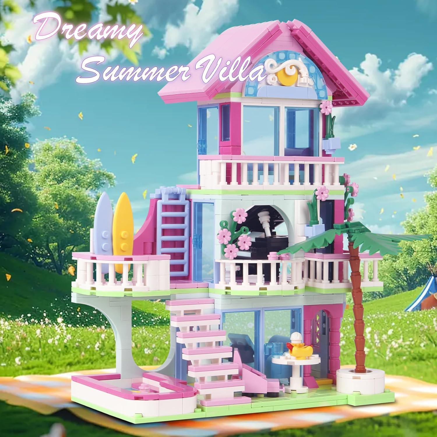 Kit de Bloques de Construcción Casa de Playa Rosa Bibilock 678PCS