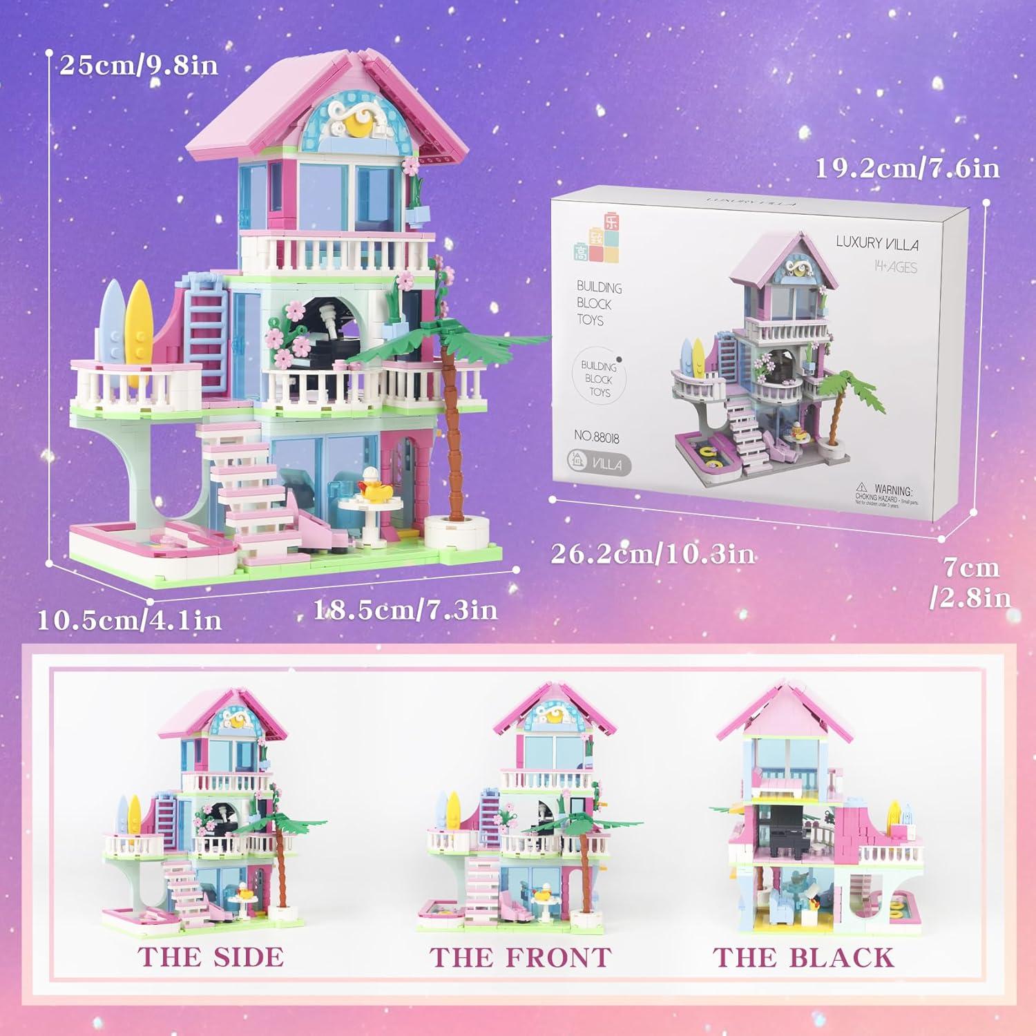 Kit de Bloques de Construcción Casa de Playa Rosa Bibilock 678PCS