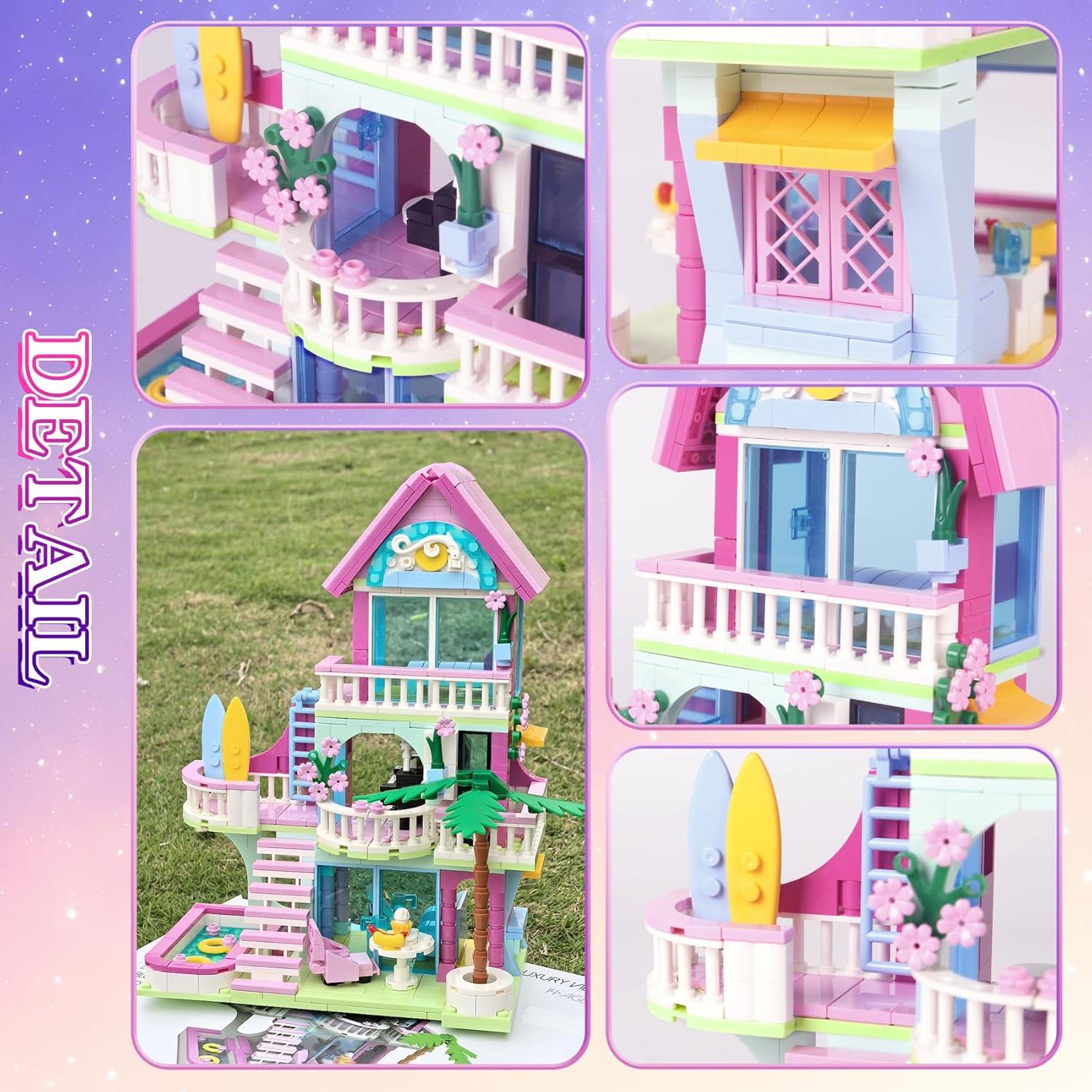 Kit de Bloques de Construcción Casa de Playa Rosa Bibilock 678PCS
