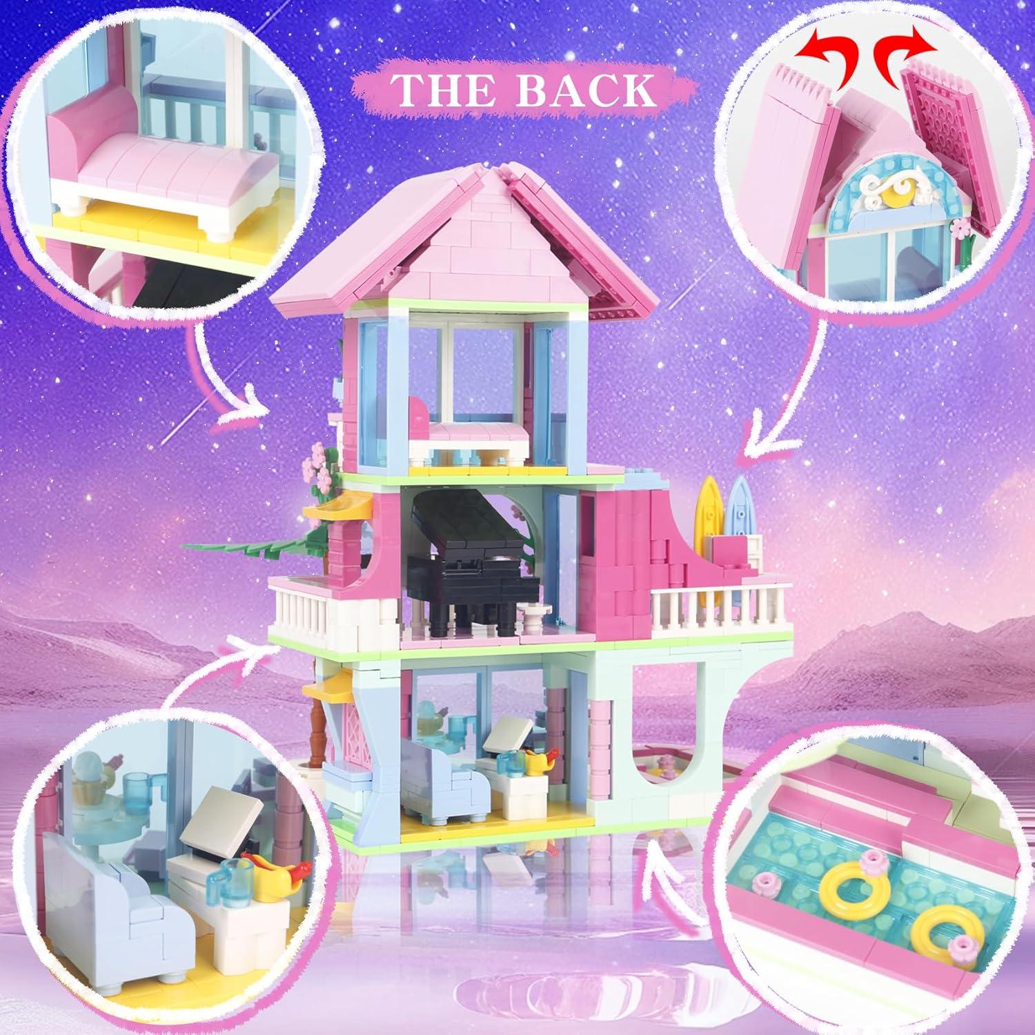 Kit de Bloques de Construcción Casa de Playa Rosa Bibilock 678PCS