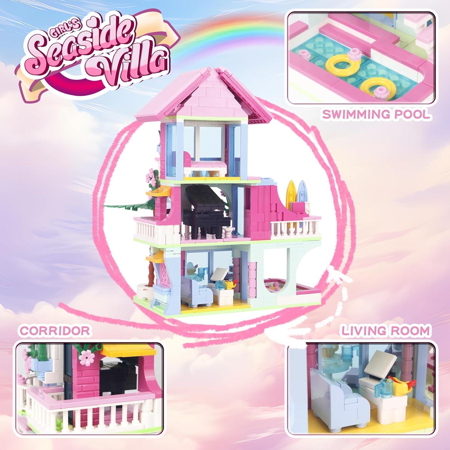 Kit de Bloques de Construcción Casa de Playa Rosa Bibilock 678PCS